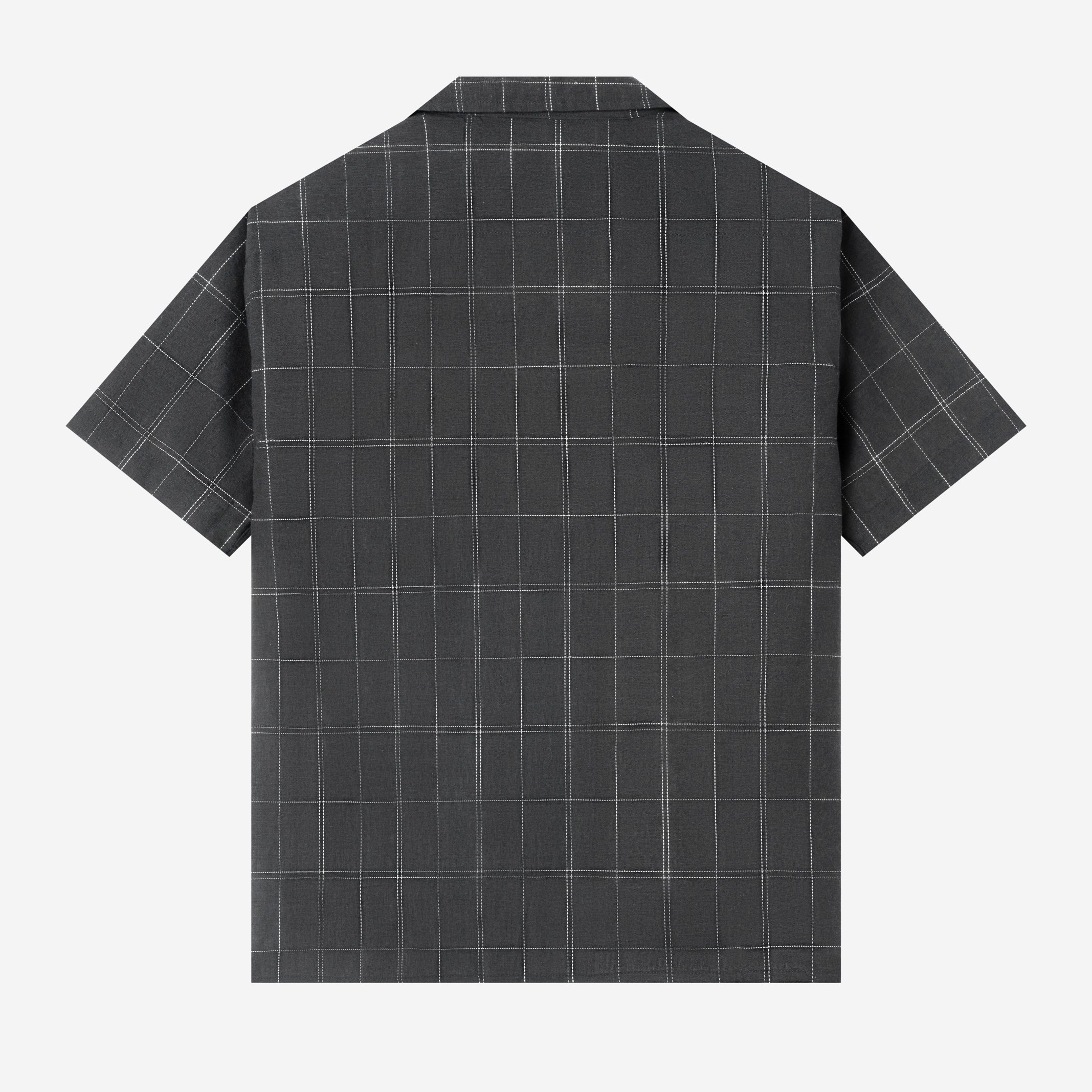 Day to Day Camp Collar Plaid Short Sleeve Shirt - Grey White