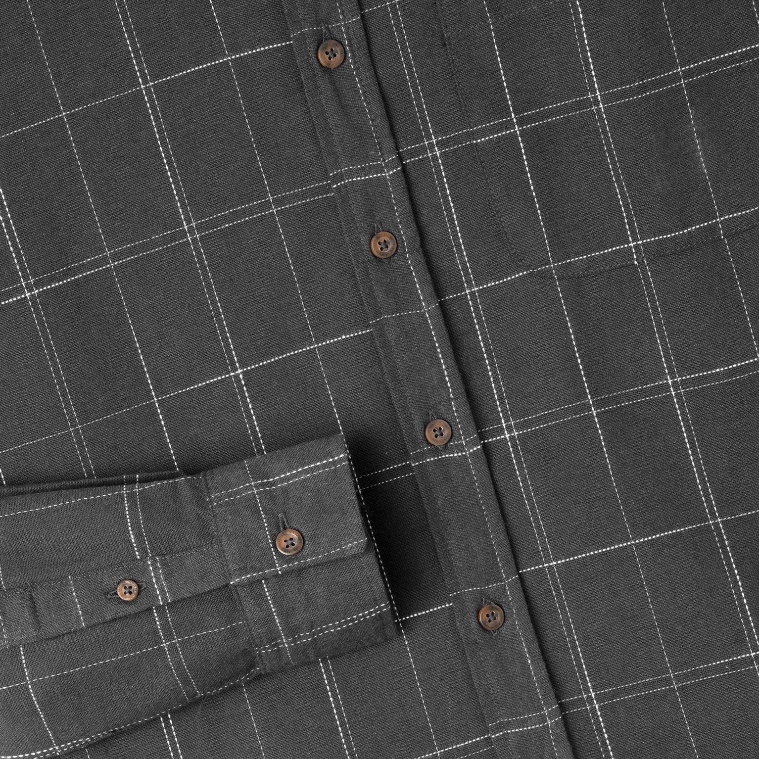 Le Ramdane Band Collar Plaid Long Sleeve Shirt - Grey White