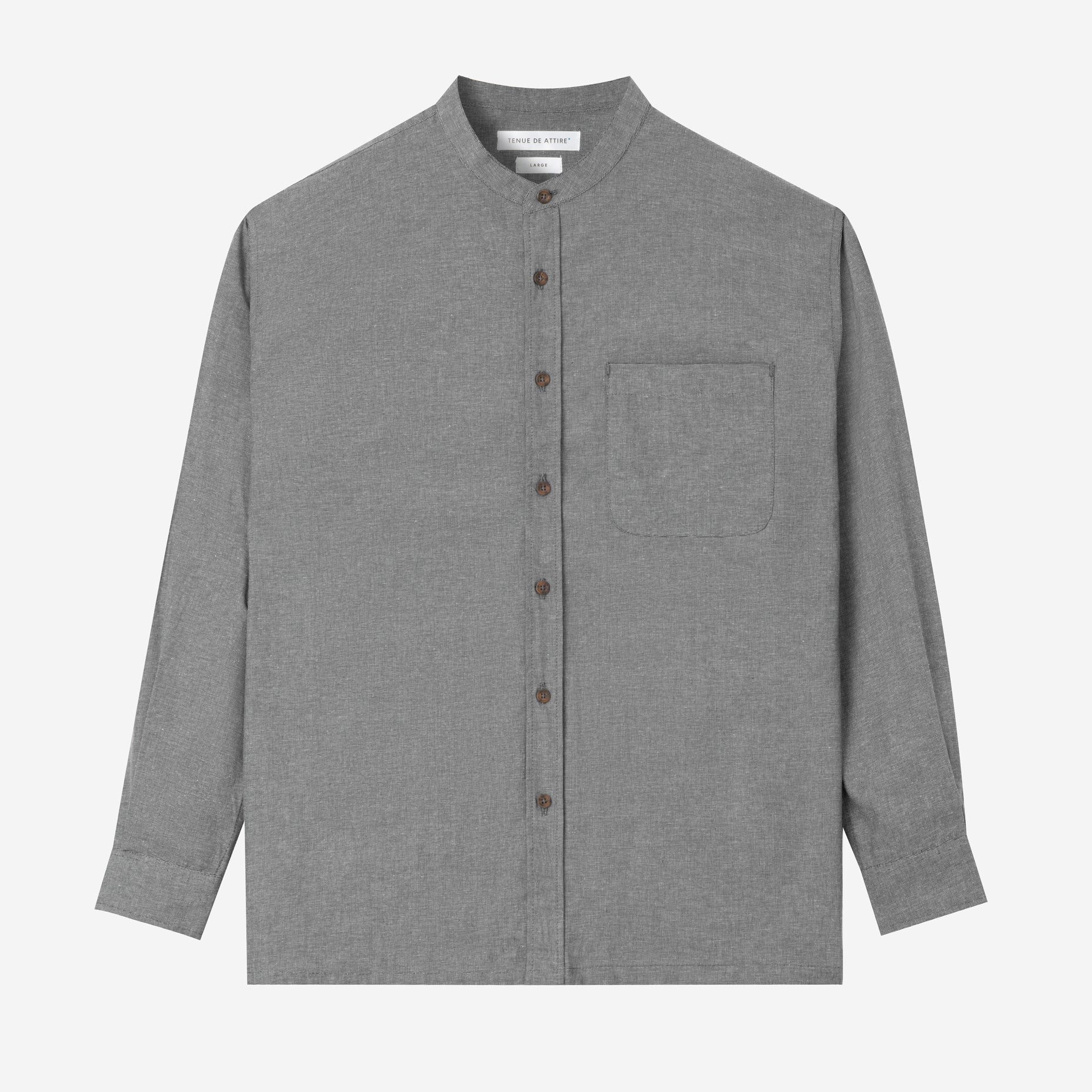 Le Ramdane Band Collar Long Sleeve Shirt - Grey