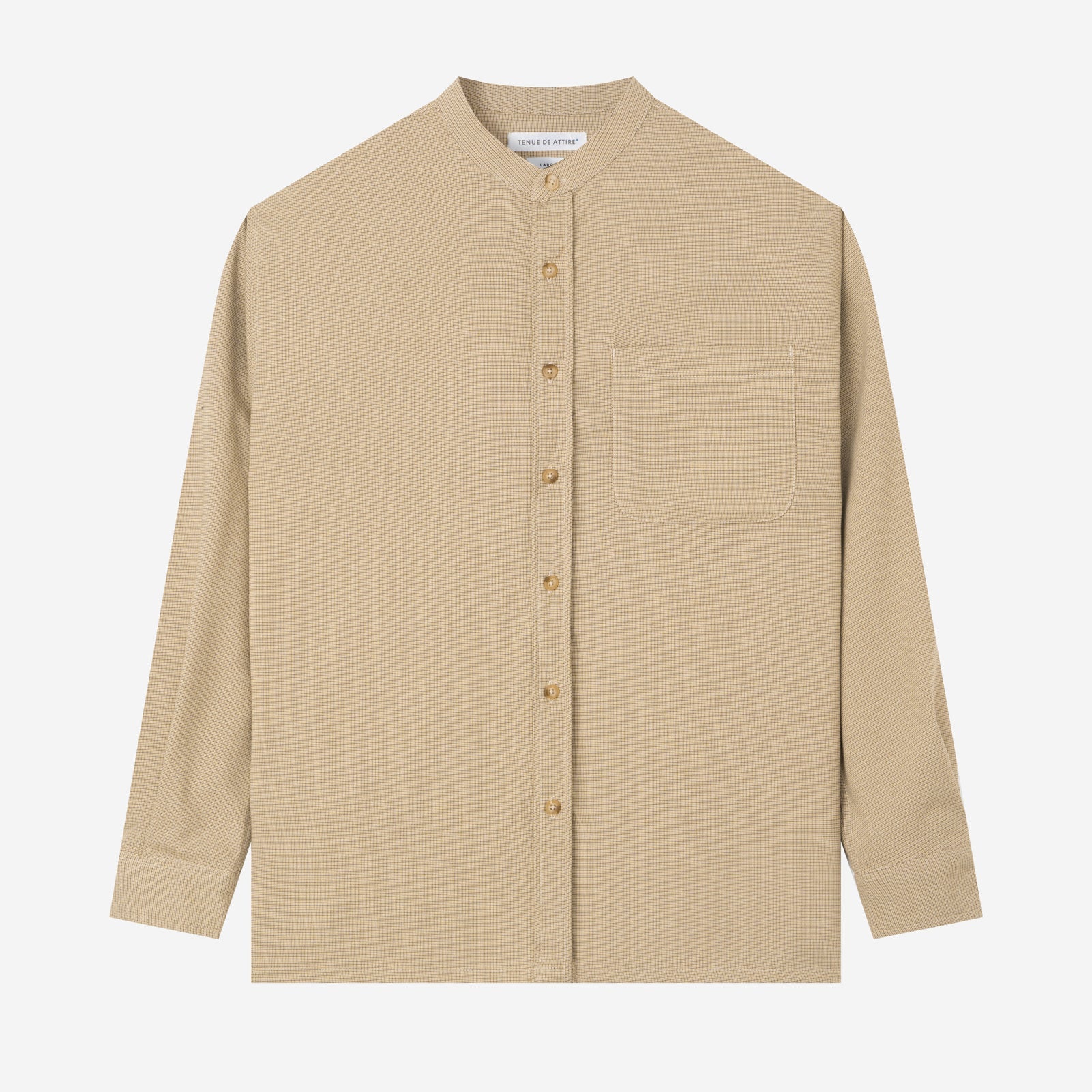 FACTORY SALE - Le Ramdane Band Collar Plaid Long Sleeve Shirt - Khaki Brown