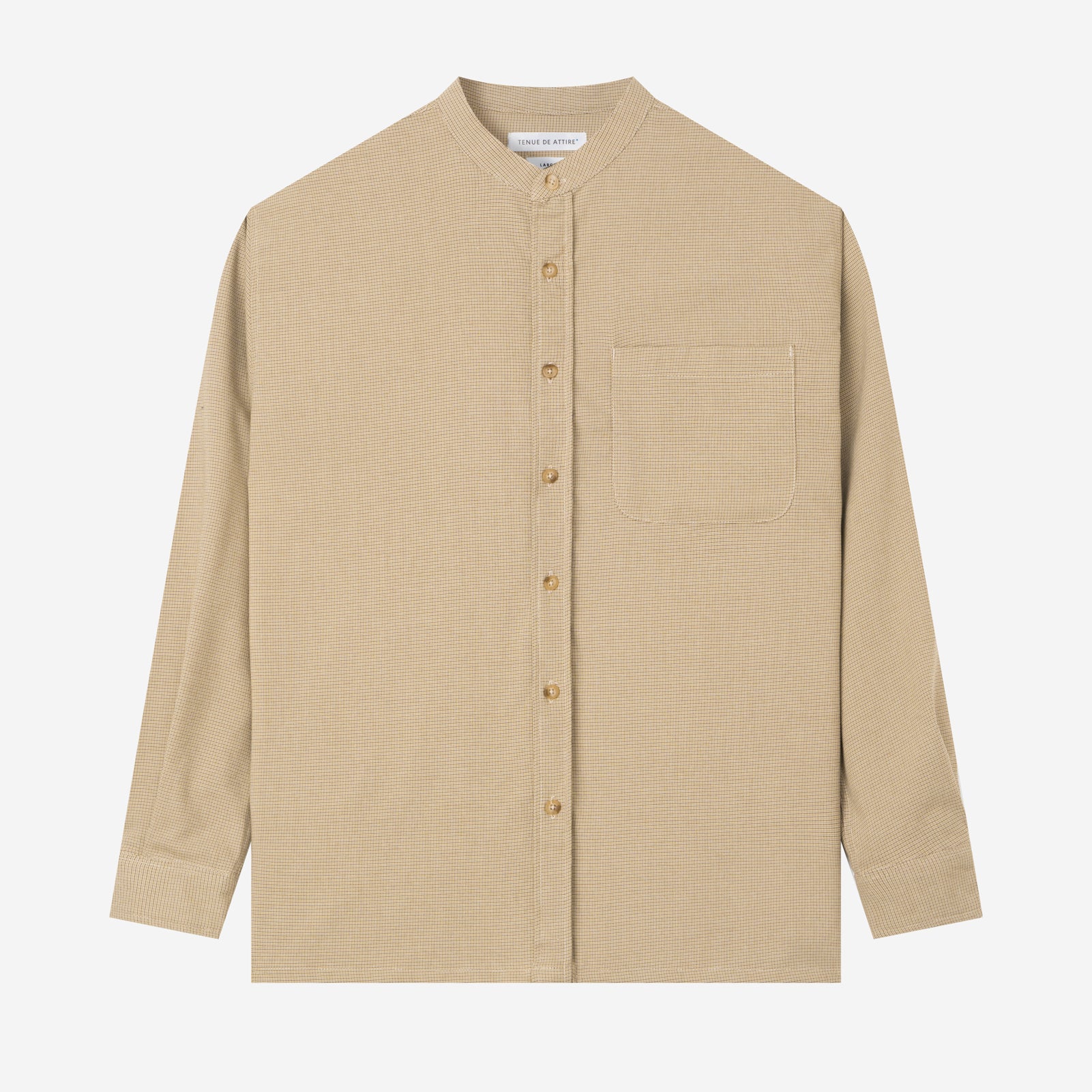 Le Ramdane Band Collar Plaid Long Sleeve Shirt - Khaki Brown