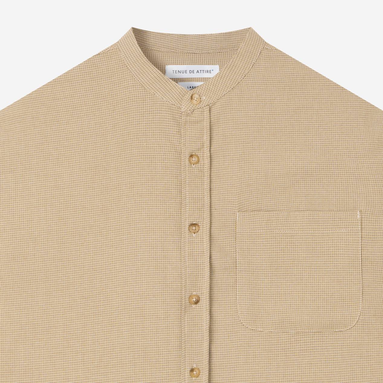 Le Ramdane Band Collar Plaid Long Sleeve Shirt - Khaki Brown