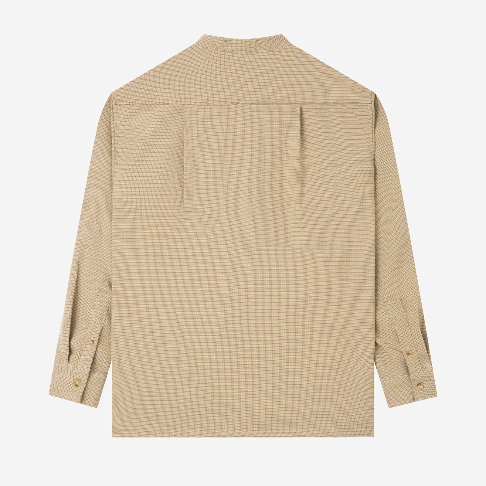 Le Ramdane Band Collar Plaid Long Sleeve Shirt - Khaki Brown