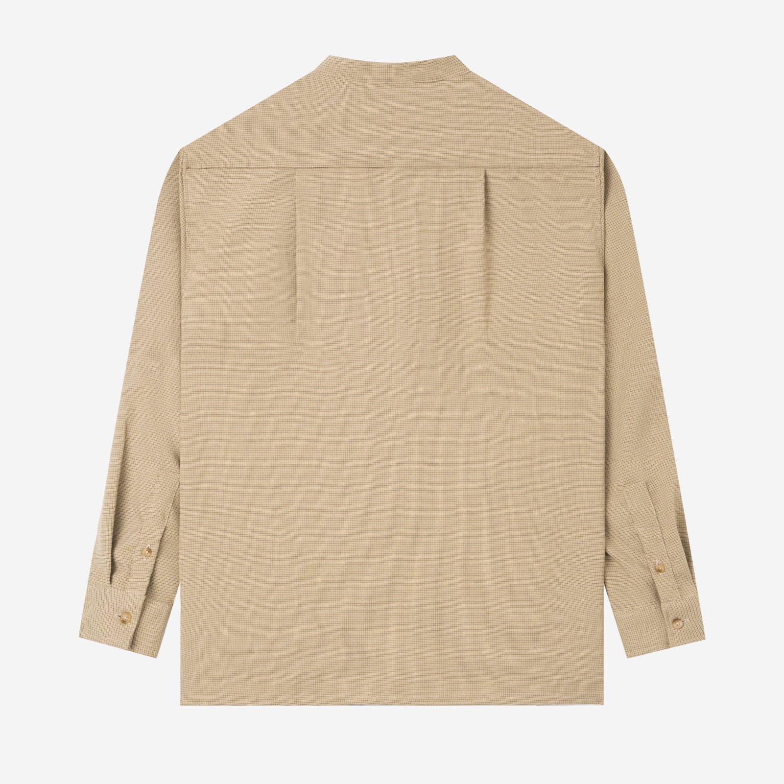 FACTORY SALE - Le Ramdane Band Collar Plaid Long Sleeve Shirt - Khaki Brown