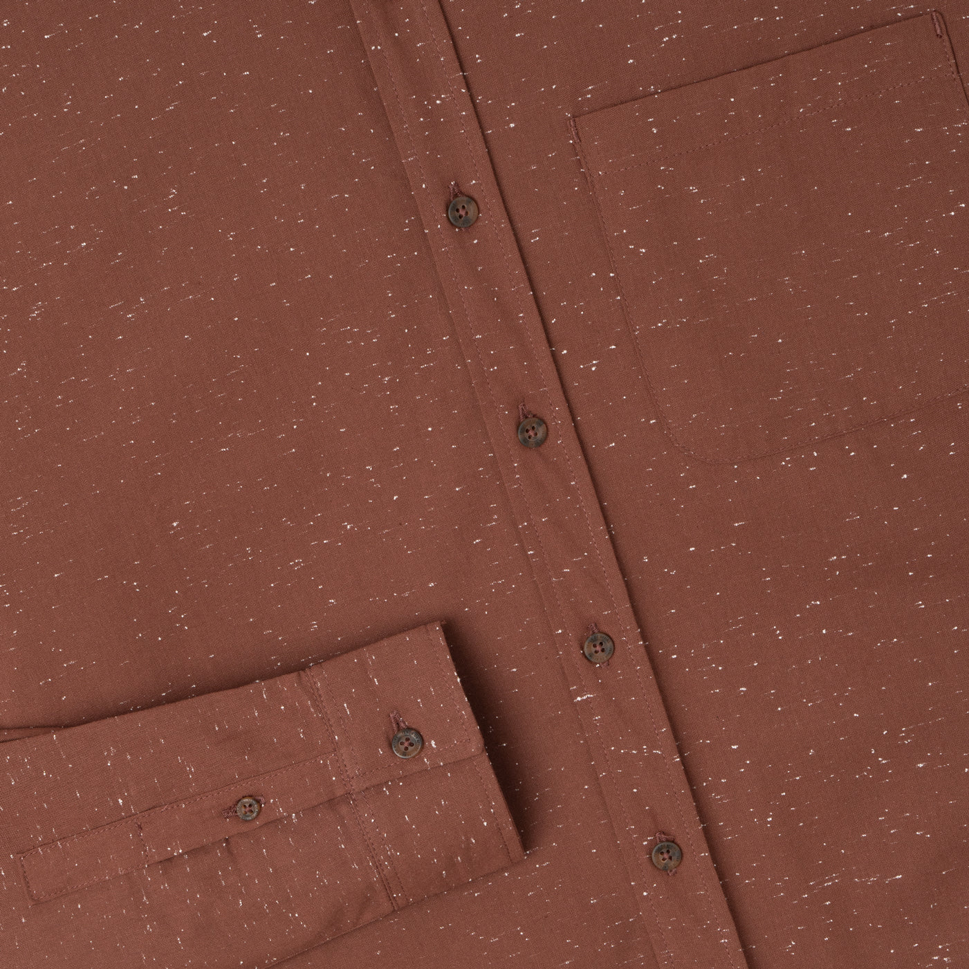 FACTORY SALE - Le Ramdane Band Collar Speckle Long Sleeve Shirt - Brown
