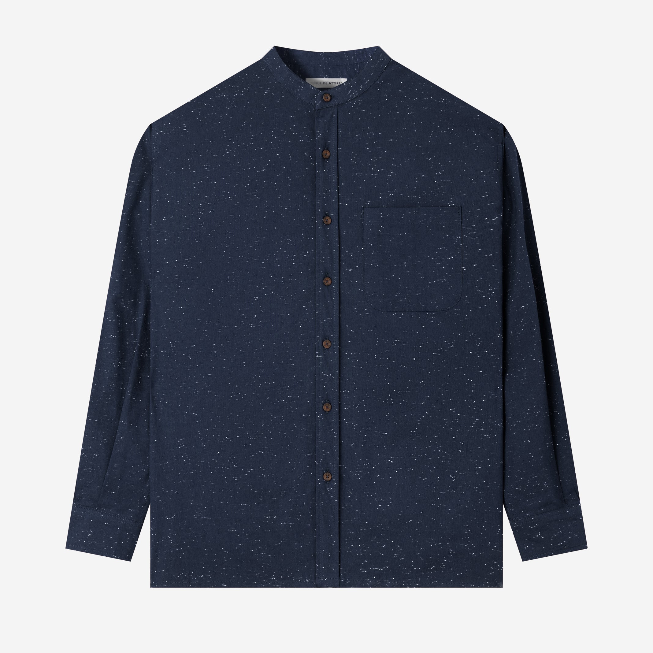 Le Ramdane Band Collar Speckle Long Sleeve Shirt - Navy