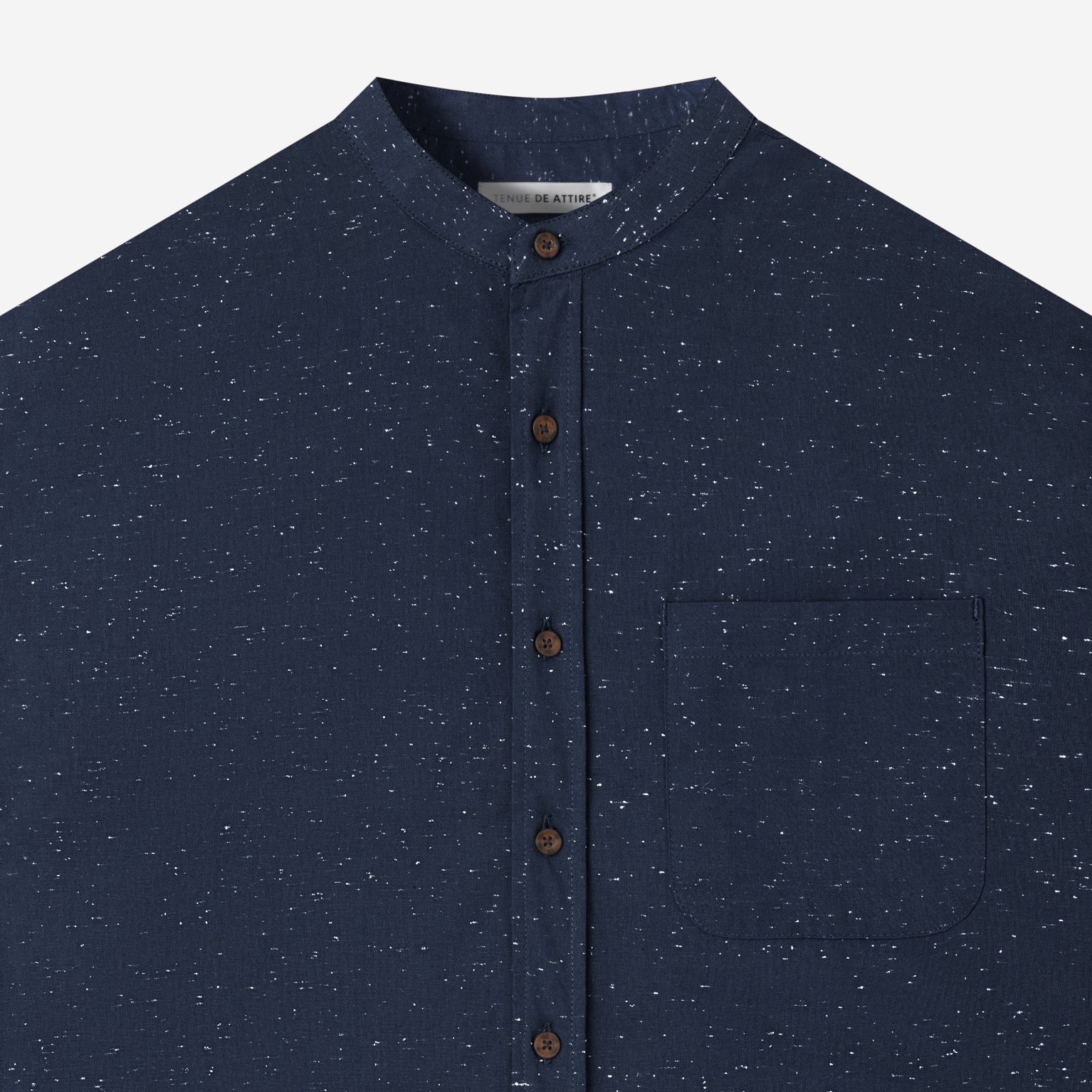 Le Ramdane Band Collar Speckle Long Sleeve Shirt - Navy