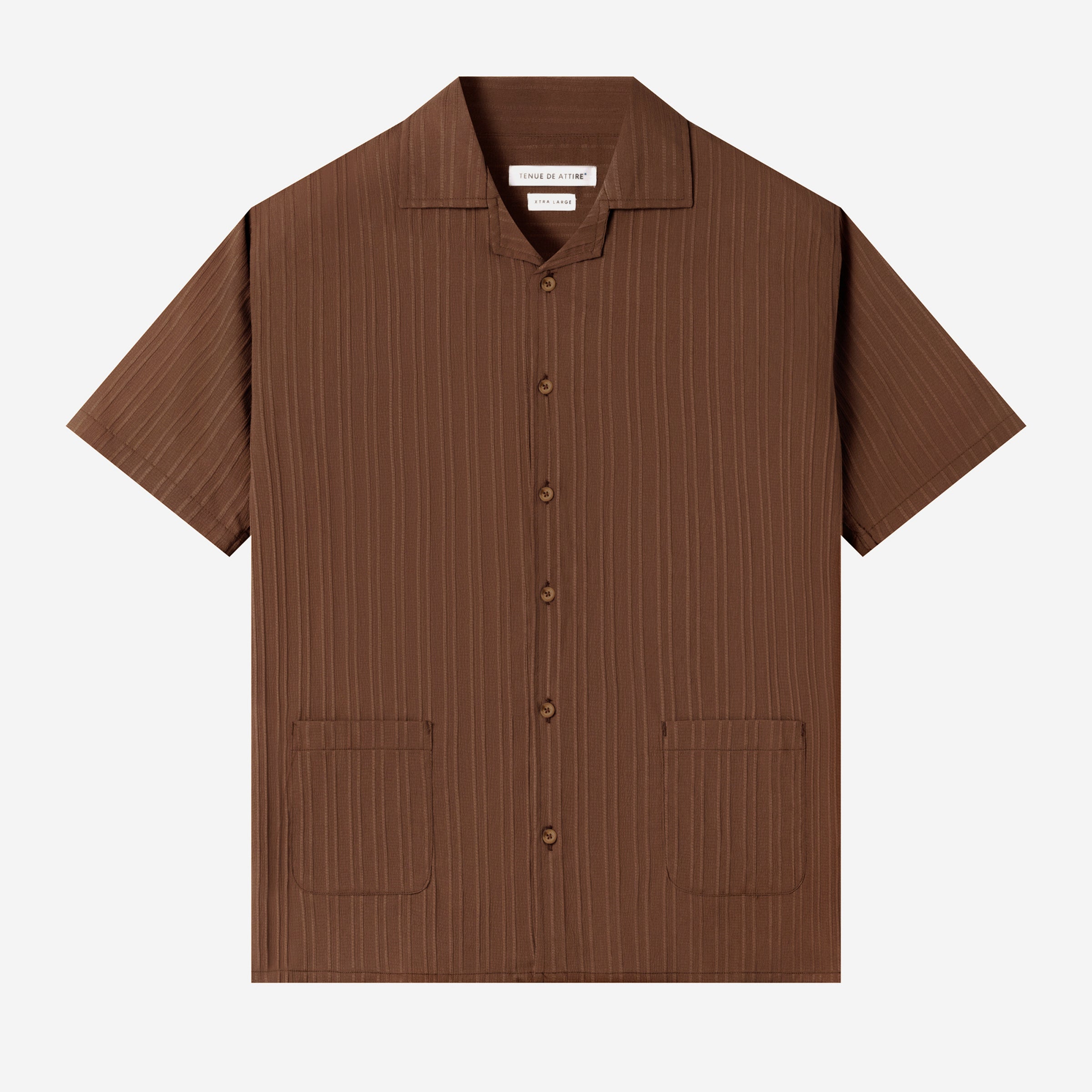 Day to Day Camp Collar Two Pockets Striped Short Sleeve Shirt - Dark Brown