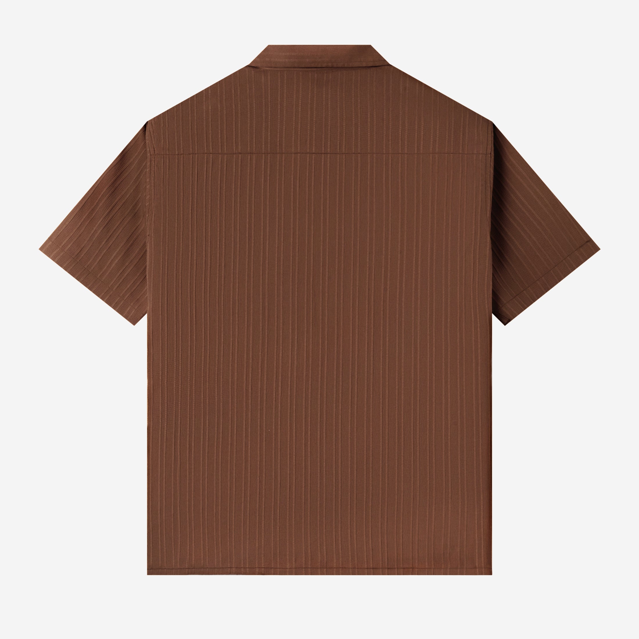 Day to Day Camp Collar Two Pockets Striped Short Sleeve Shirt - Dark Brown