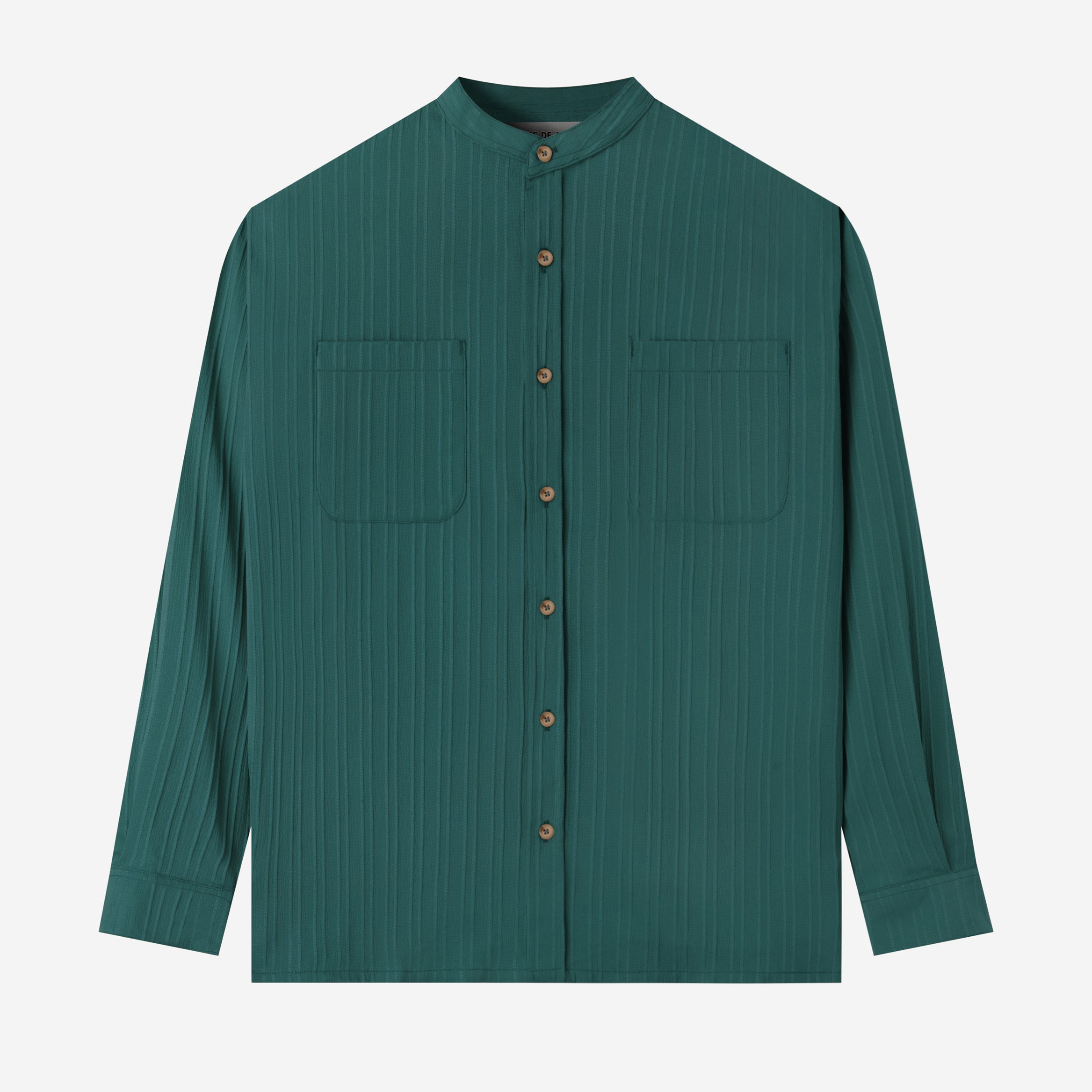 Le Ramdane Band Collar Two Pockets Striped Long Sleeve Shirt - Turquoise
