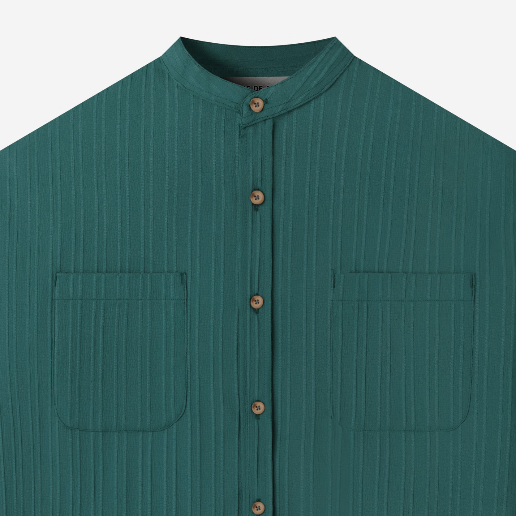 Le Ramdane Band Collar Two Pockets Striped Long Sleeve Shirt - Turquoise