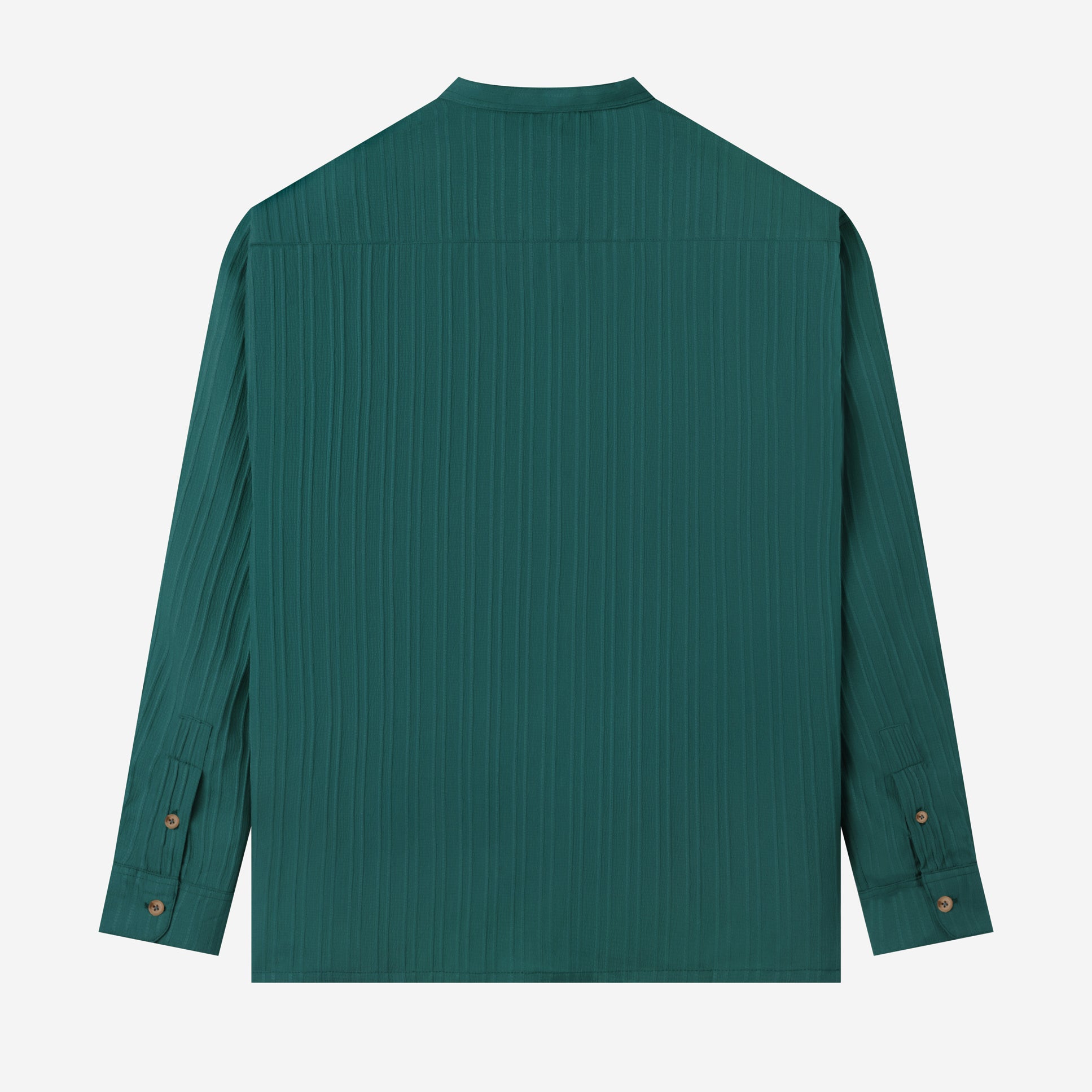 Le Ramdane Band Collar Two Pockets Striped Long Sleeve Shirt - Turquoise