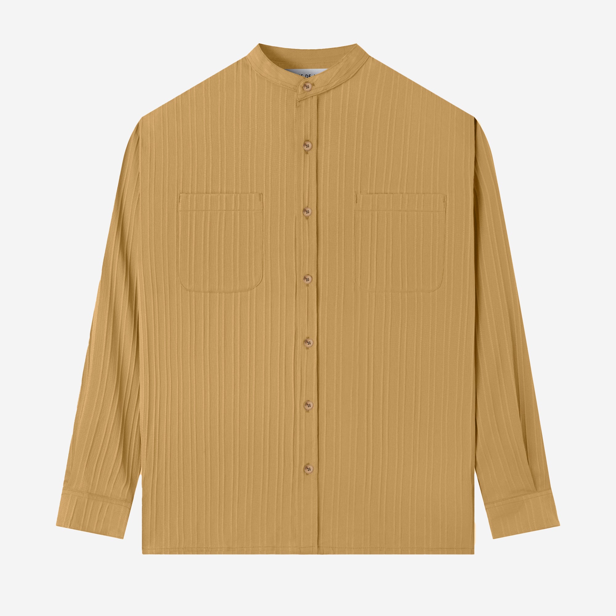 Le Ramdane Band Collar Two Pockets Striped Long Sleeve Shirt - Light Brown