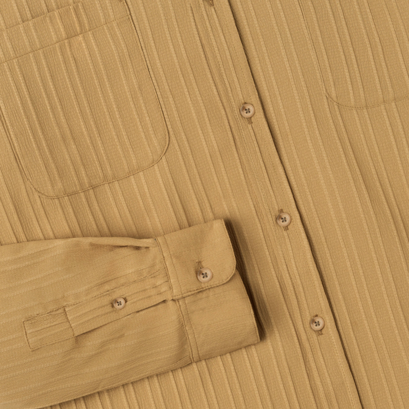 Le Ramdane Band Collar Two Pockets Striped Long Sleeve Shirt - Light Brown