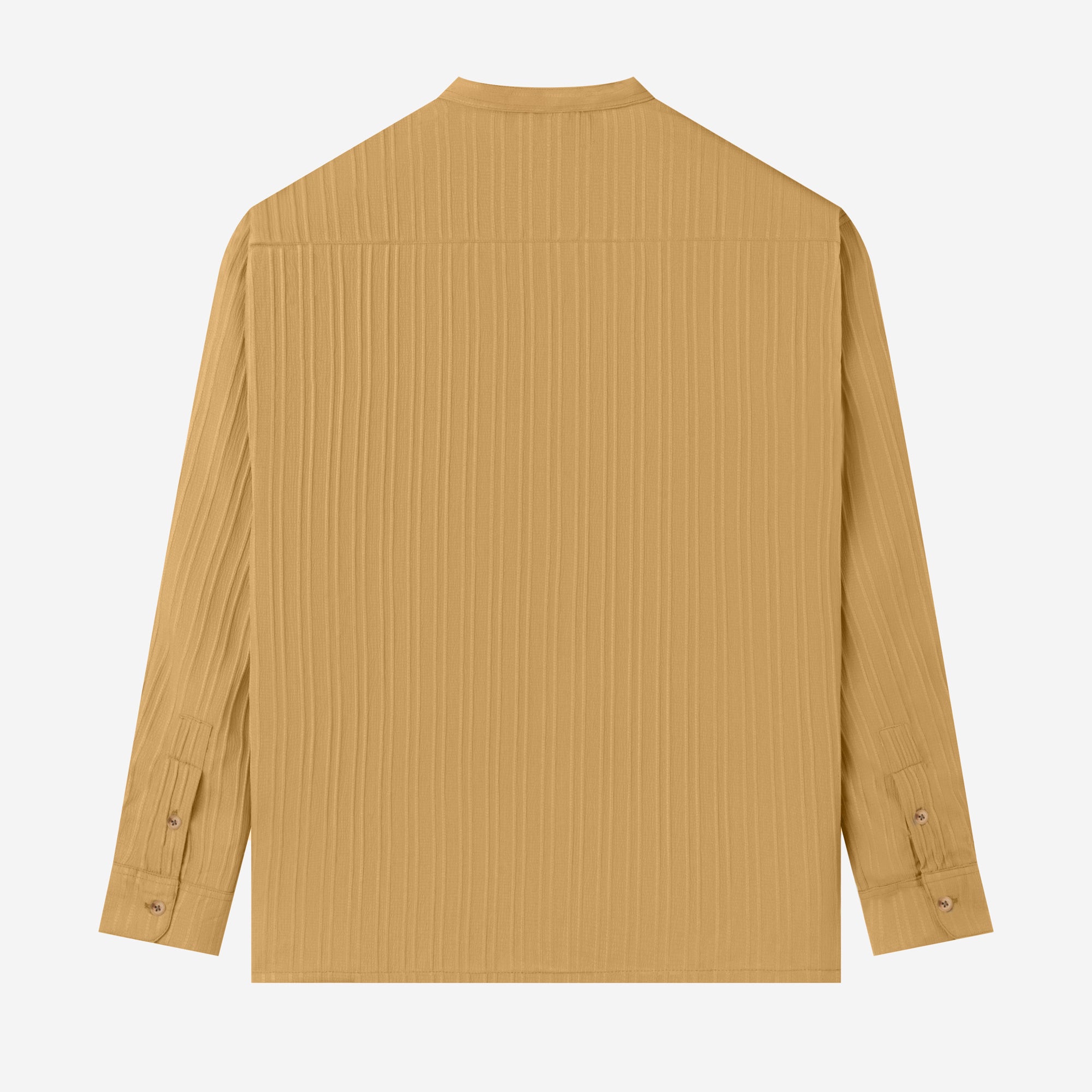Le Ramdane Band Collar Two Pockets Striped Long Sleeve Shirt - Light Brown