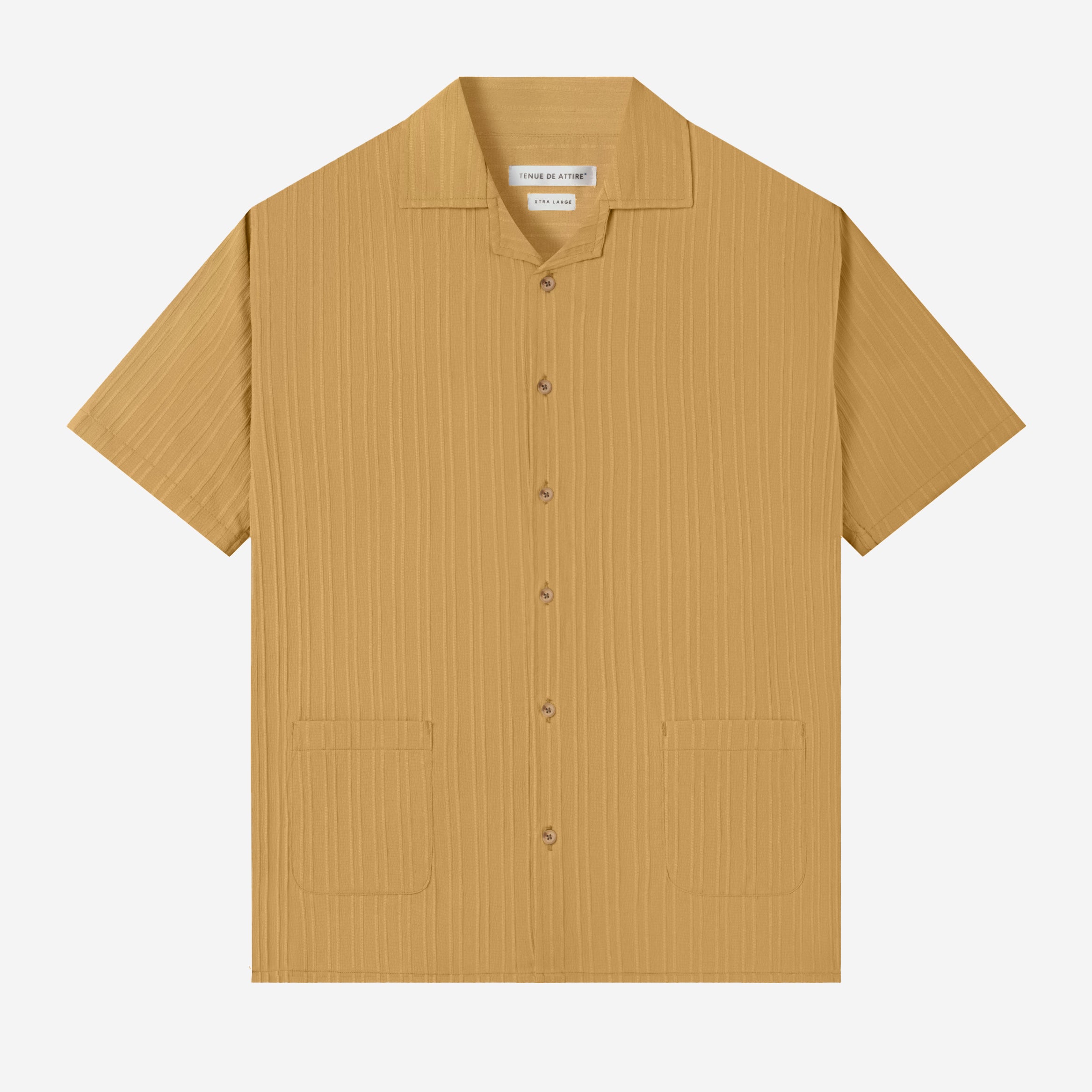 Day to Day Camp Collar Two Pockets Striped Short Sleeve Shirt - Light Brown