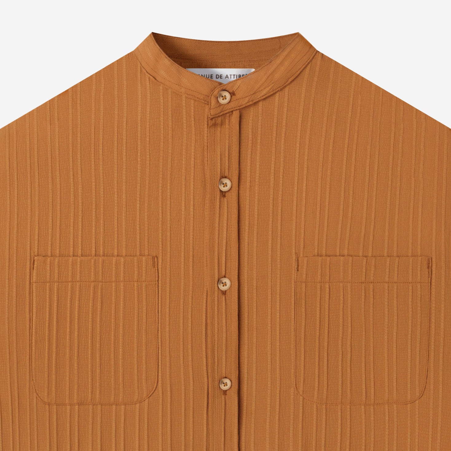 Le Ramdane Band Collar Two Pockets Striped Long Sleeve Shirt - Mustard