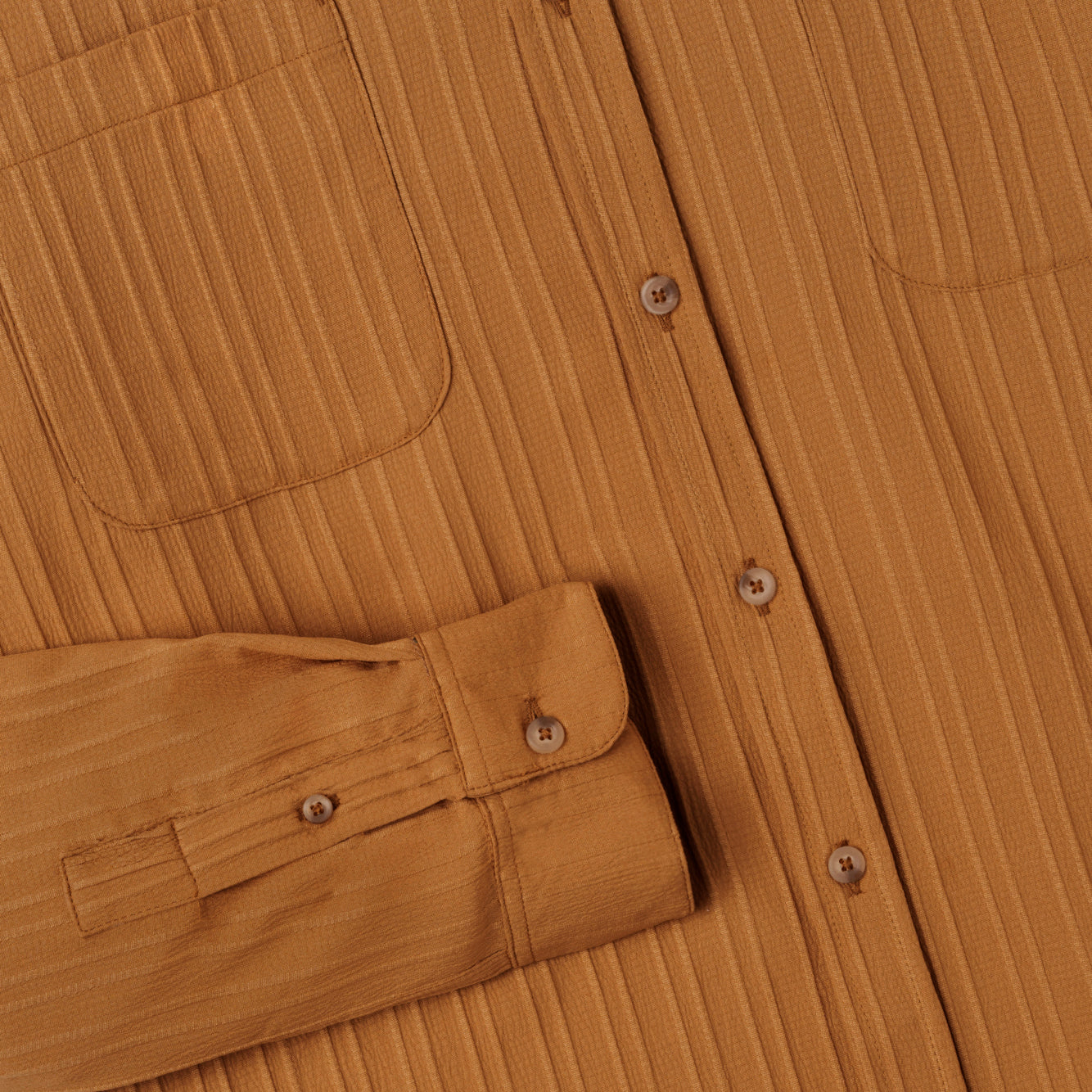 FACTORY SALE - Le Ramdane Band Collar Two Pockets Striped Long Sleeve Shirt - Mustard