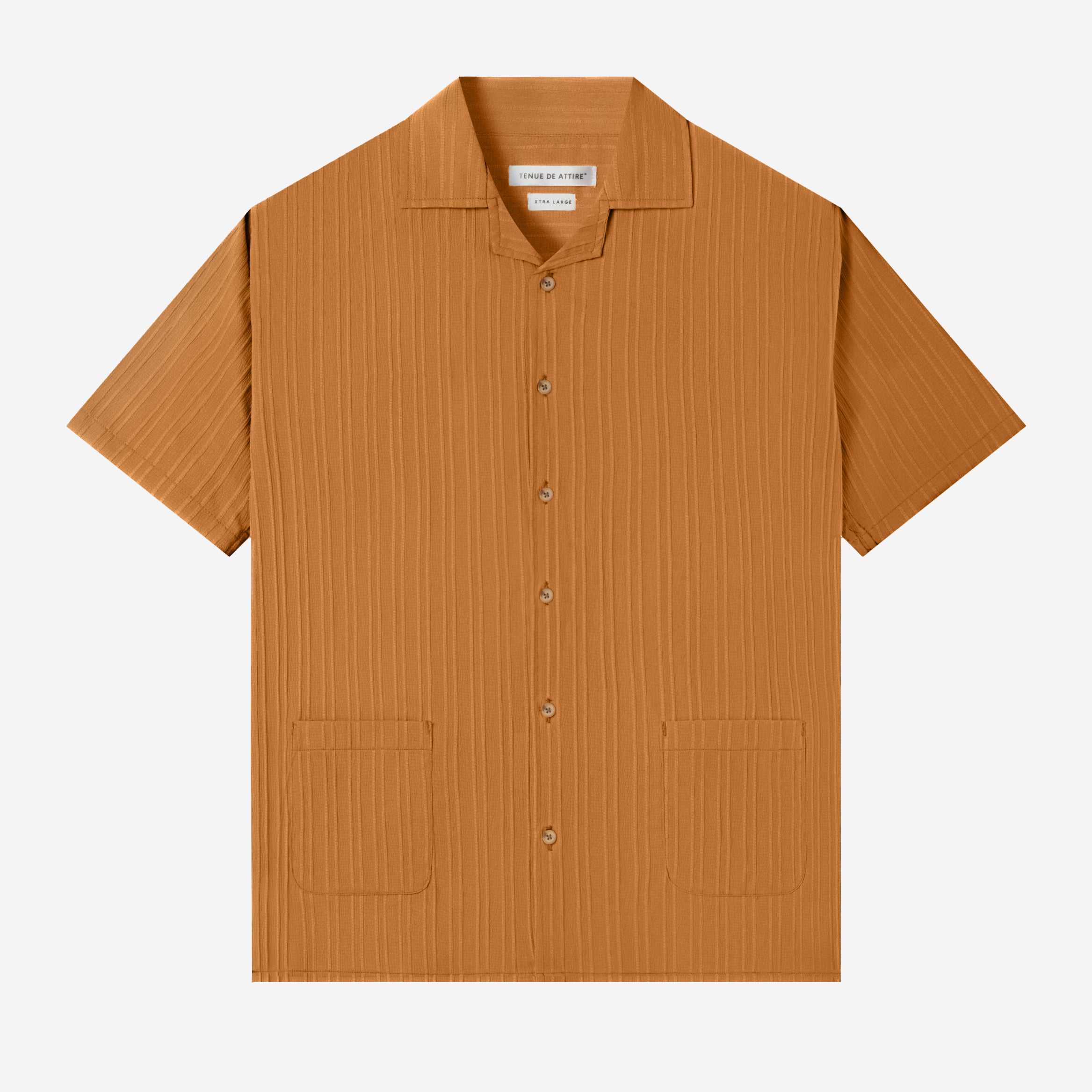 Day to Day Camp Collar Two Pockets Striped Short Sleeve Shirt - Mustard