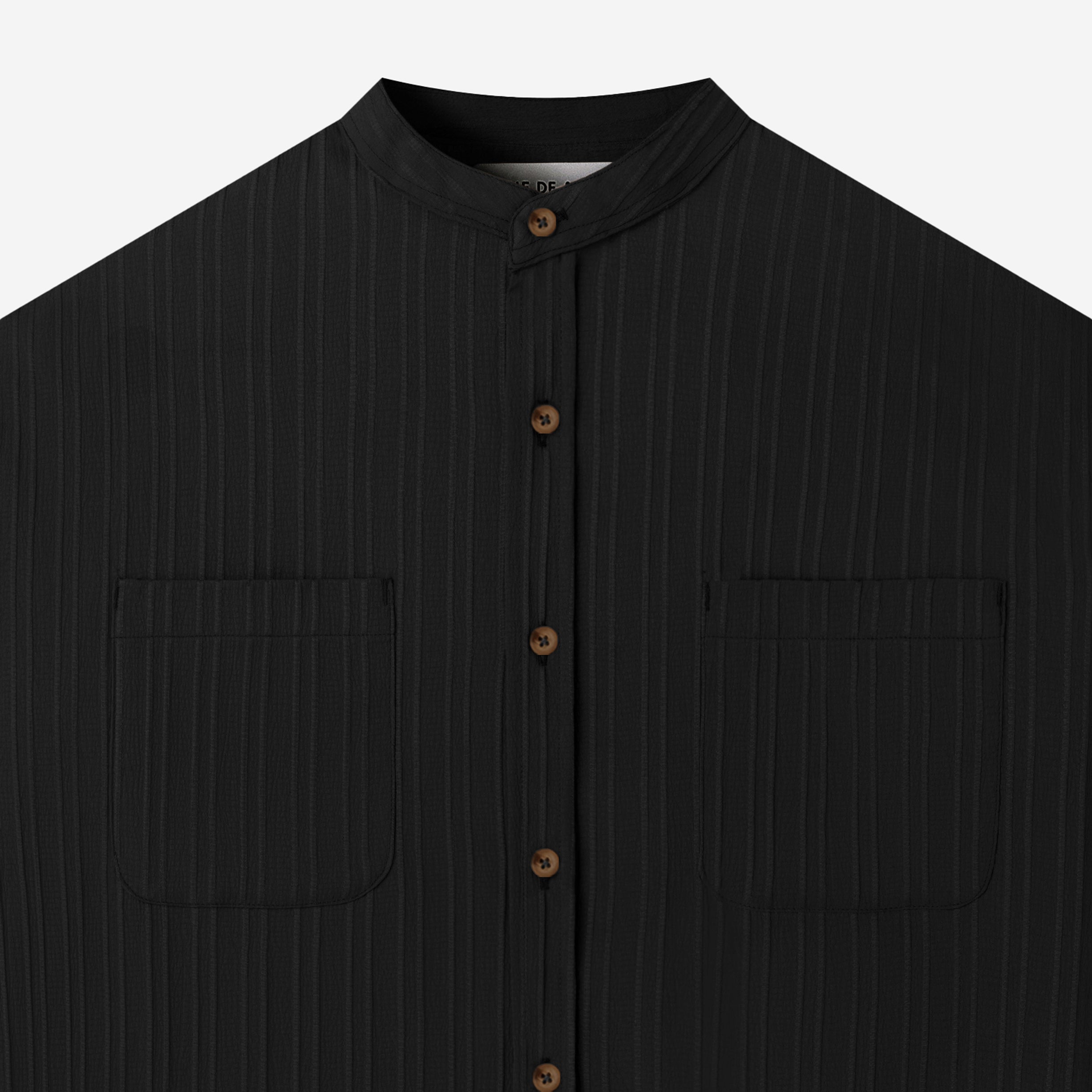 Le Ramdane Band Collar Two Pockets Striped Long Sleeve Shirt - Black