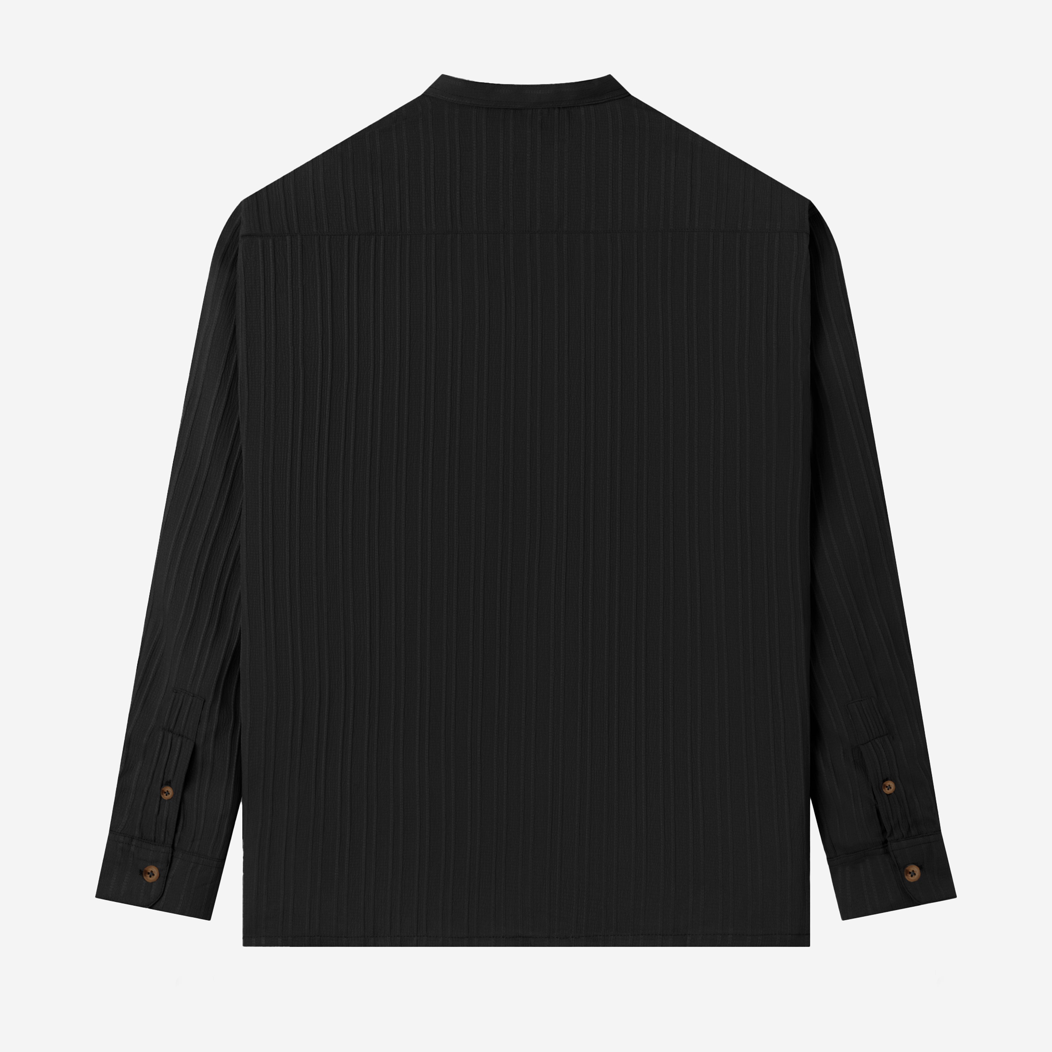 Le Ramdane Band Collar Two Pockets Striped Long Sleeve Shirt - Black