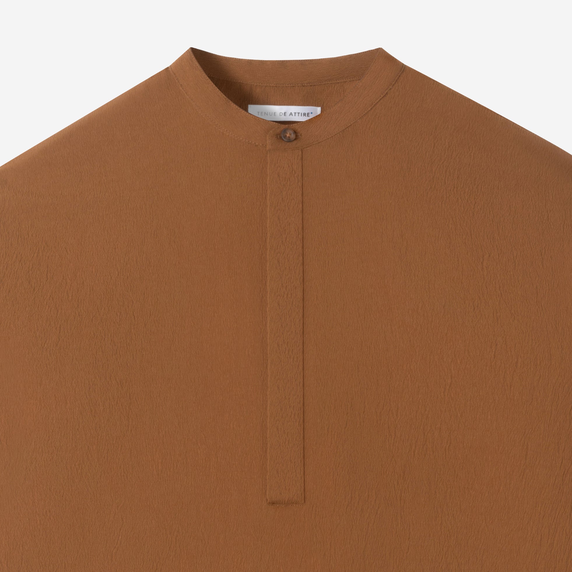 FACTORY SALE - Le Ramdane Band Collar Hidden Button Two Tone Long Sleeve Shirt - Brown