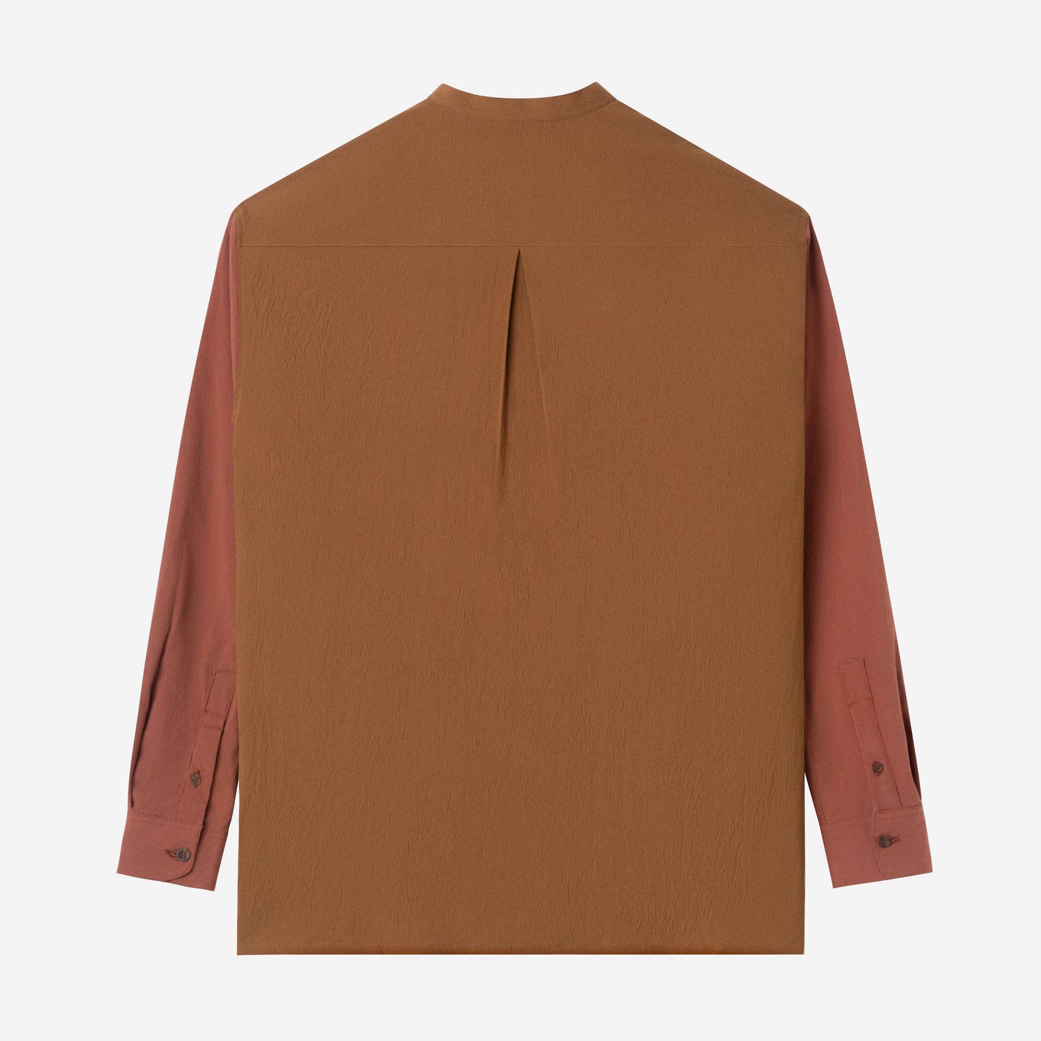 FACTORY SALE - Le Ramdane Band Collar Hidden Button Two Tone Long Sleeve Shirt - Brown