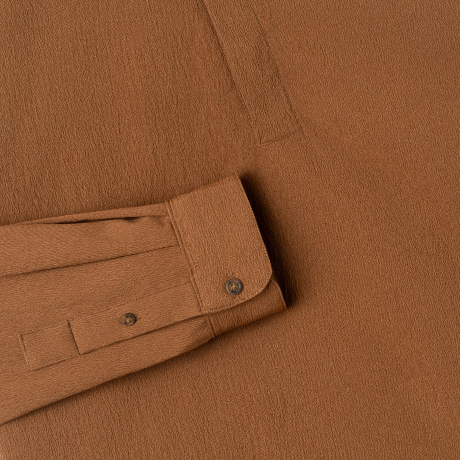 FACTORY SALE - Le Ramdane Band Collar Hidden Button Two Tone Long Sleeve Shirt - Brown