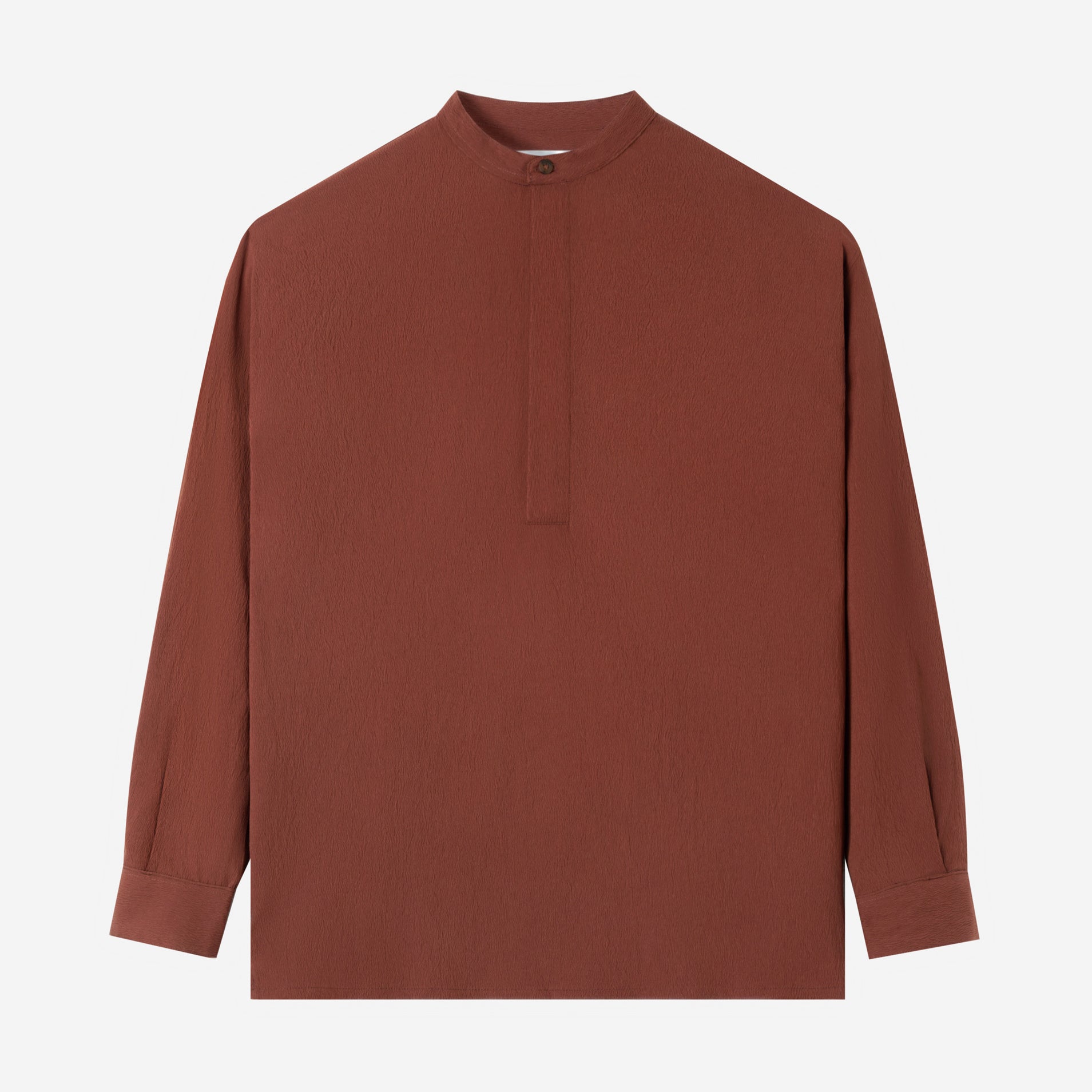 Le Ramdane Band Collar Hidden Button Long Sleeve Shirt - Maroon