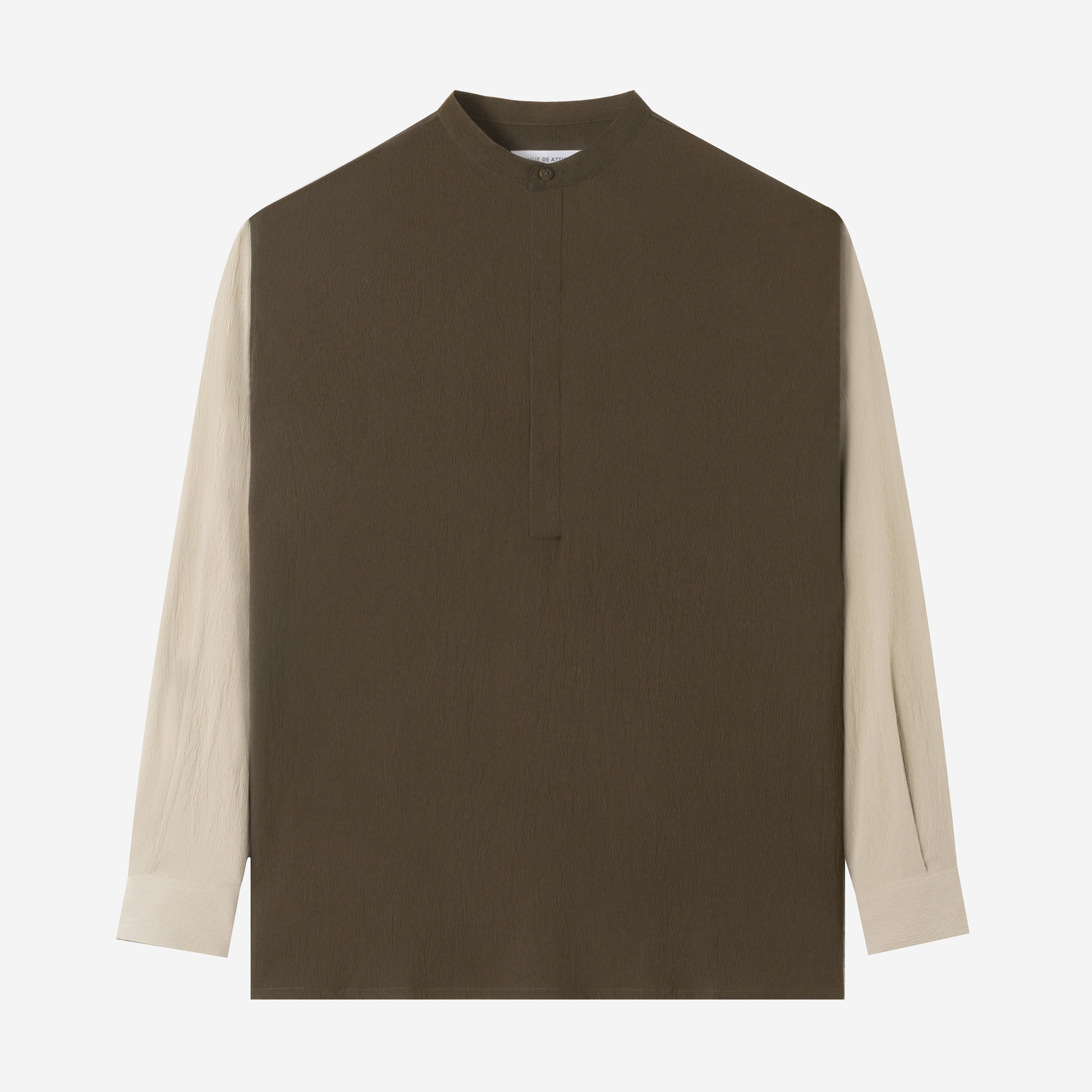 Le Ramdane Band Collar Hidden Button Two Tone Long Sleeve Shirt - Olive