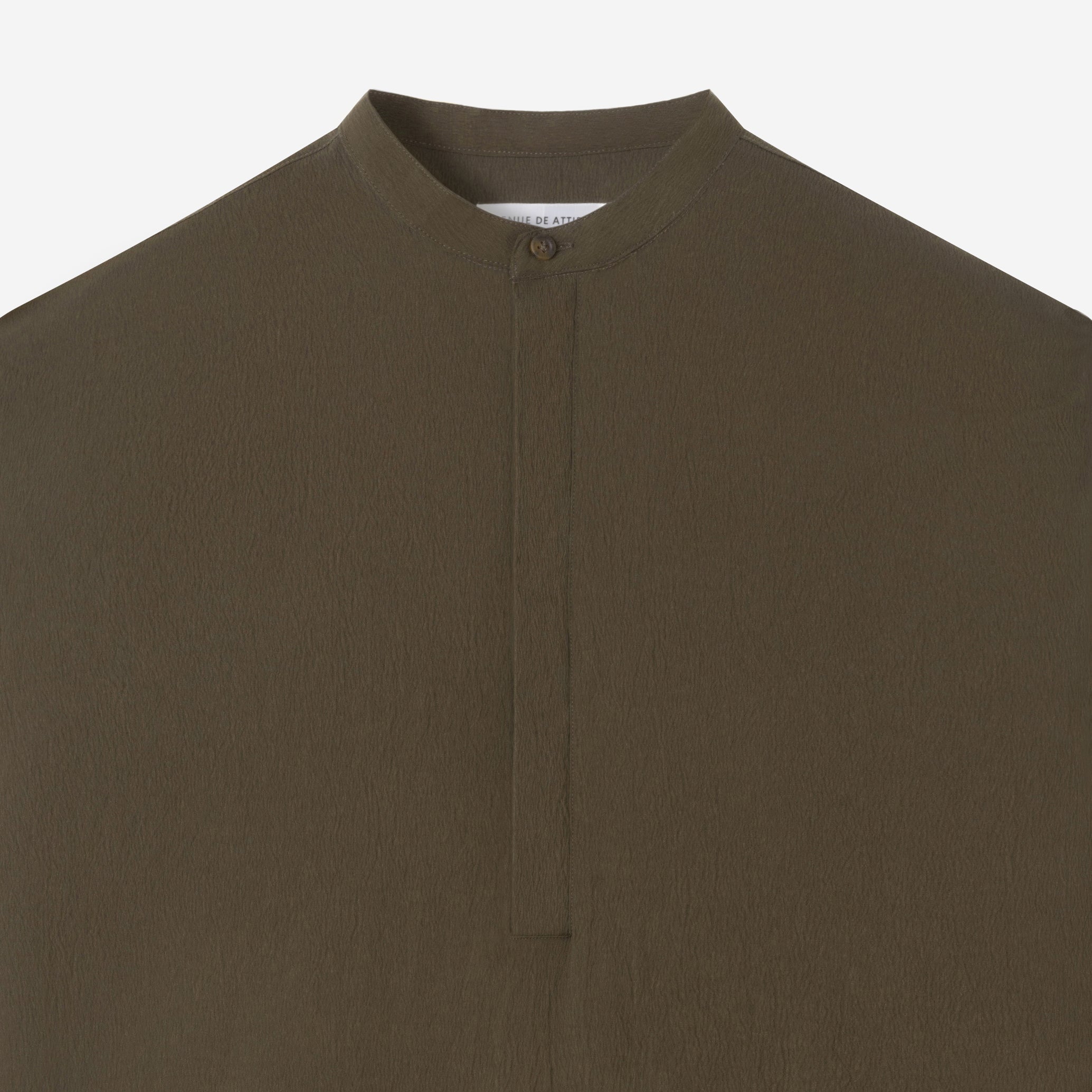Le Ramdane Band Collar Hidden Button Two Tone Long Sleeve Shirt - Olive
