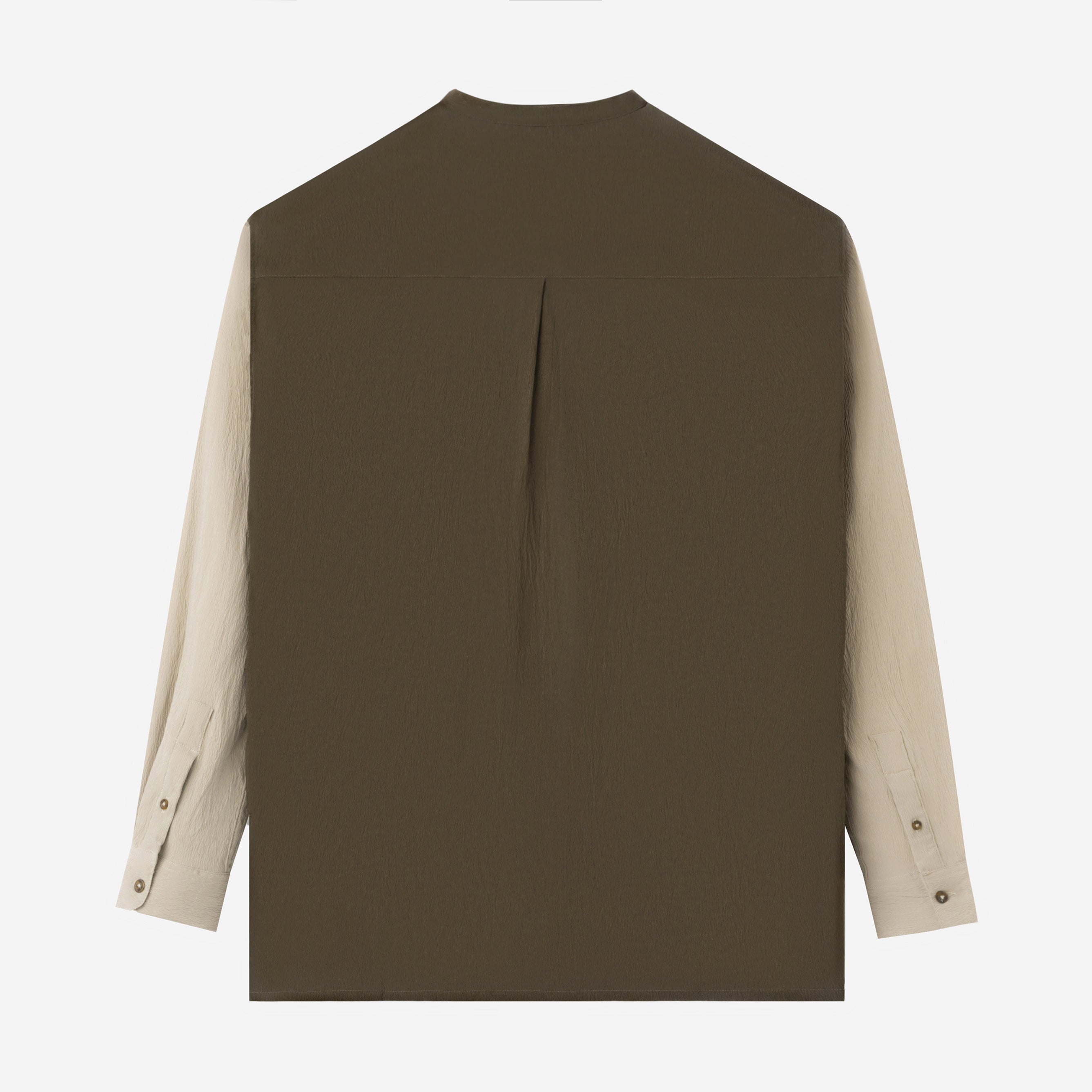 Le Ramdane Band Collar Hidden Button Two Tone Long Sleeve Shirt - Olive