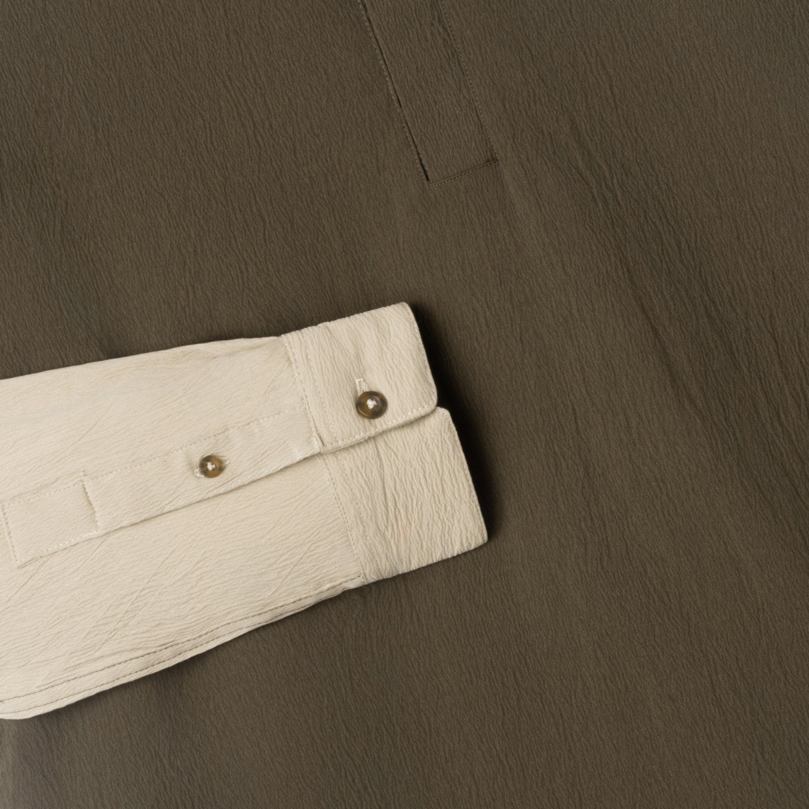 Le Ramdane Band Collar Hidden Button Two Tone Long Sleeve Shirt - Olive