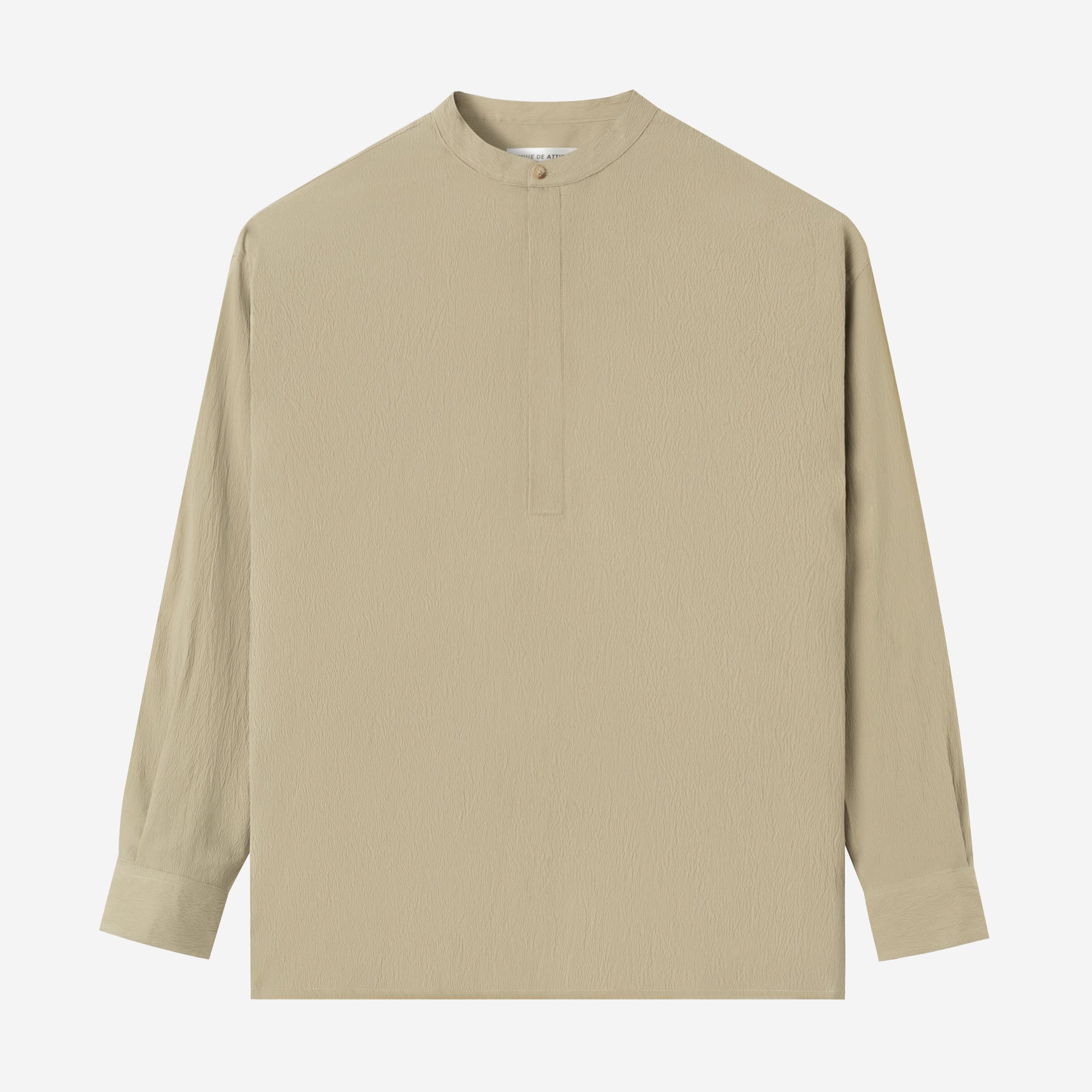 Le Ramdane Band Collar Hidden Button Long Sleeve Shirt - Soft Grey