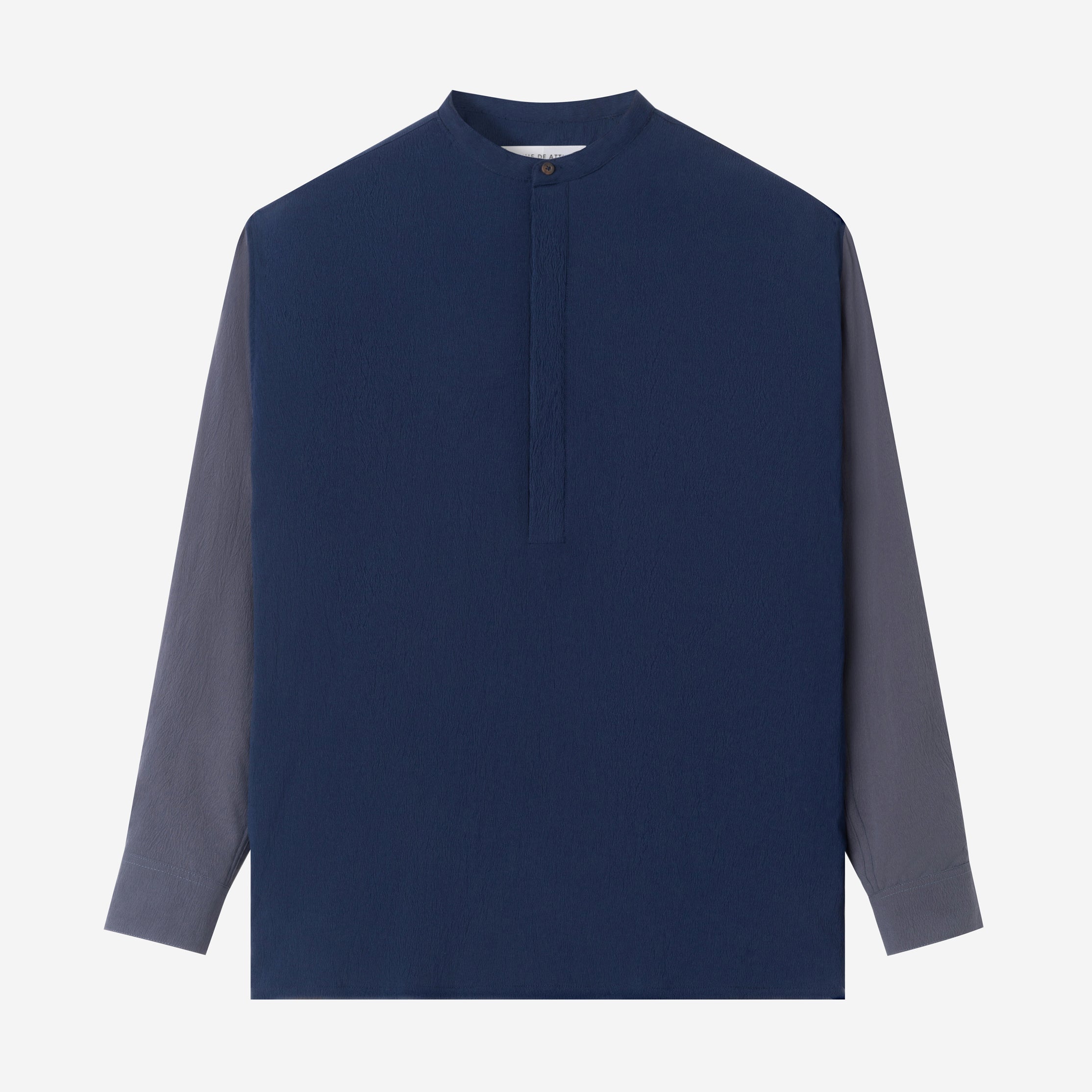 Le Ramdane Band Collar Hidden Button Two Tone Long Sleeve Shirt - Navy