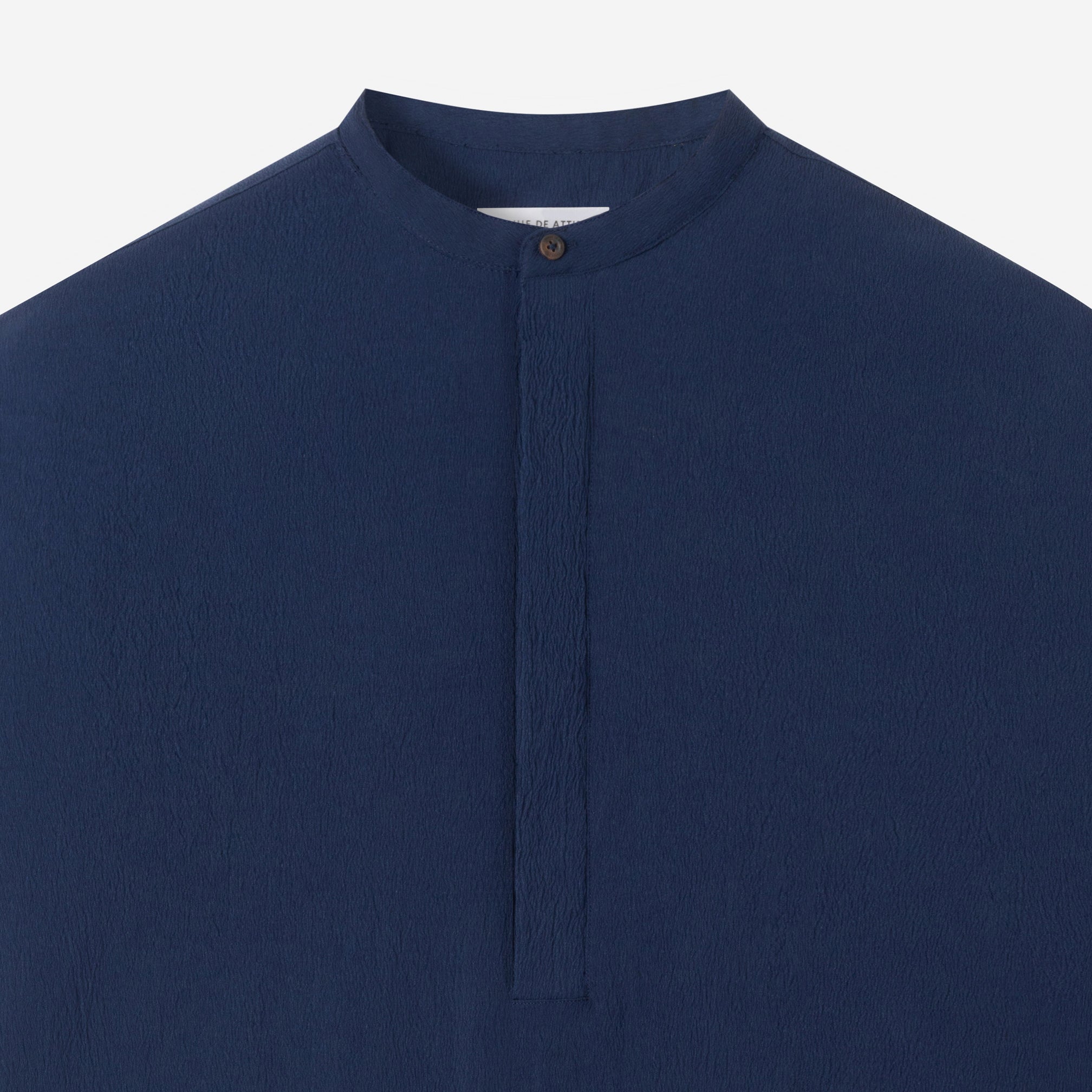 Le Ramdane Band Collar Hidden Button Two Tone Long Sleeve Shirt - Navy