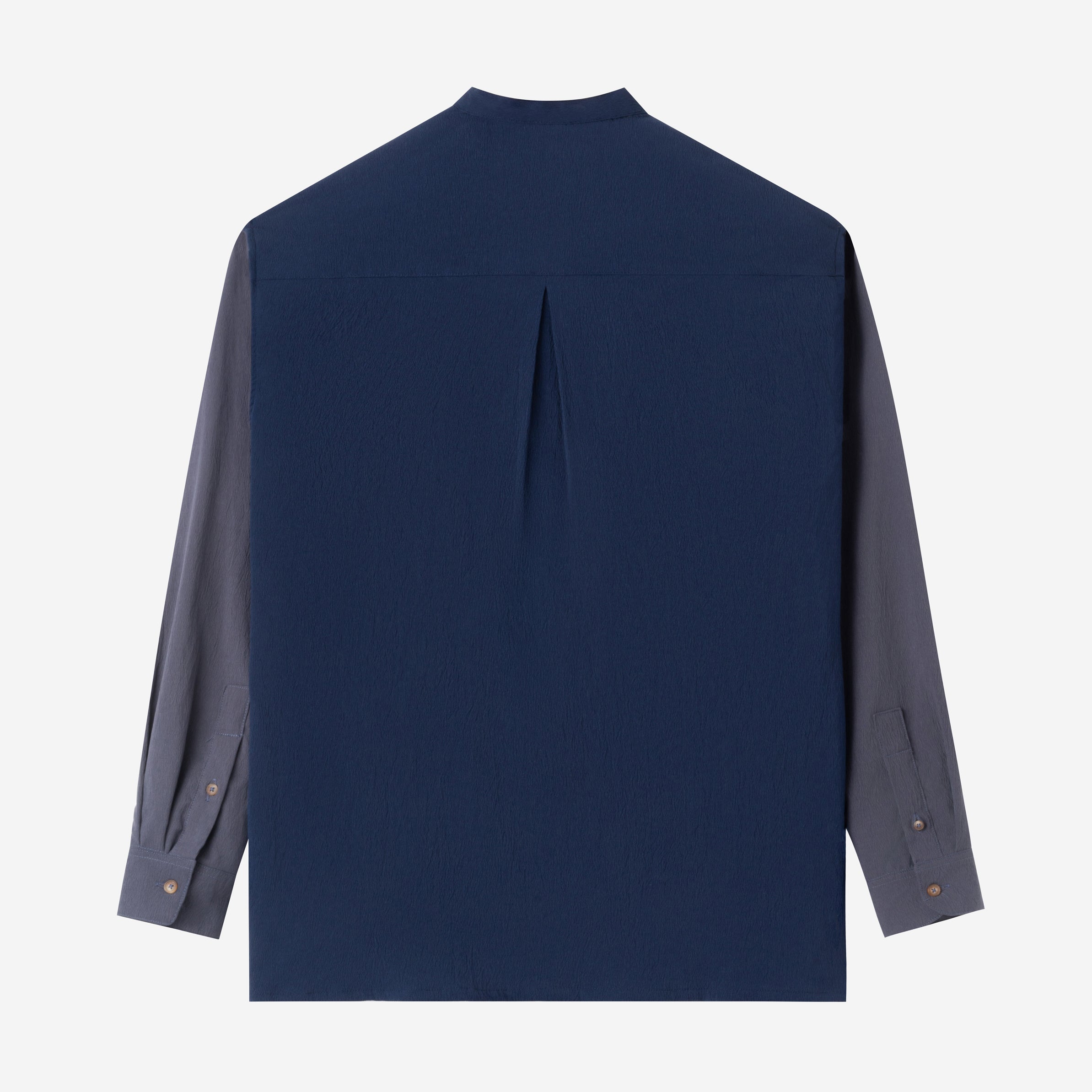 Le Ramdane Band Collar Hidden Button Two Tone Long Sleeve Shirt - Navy