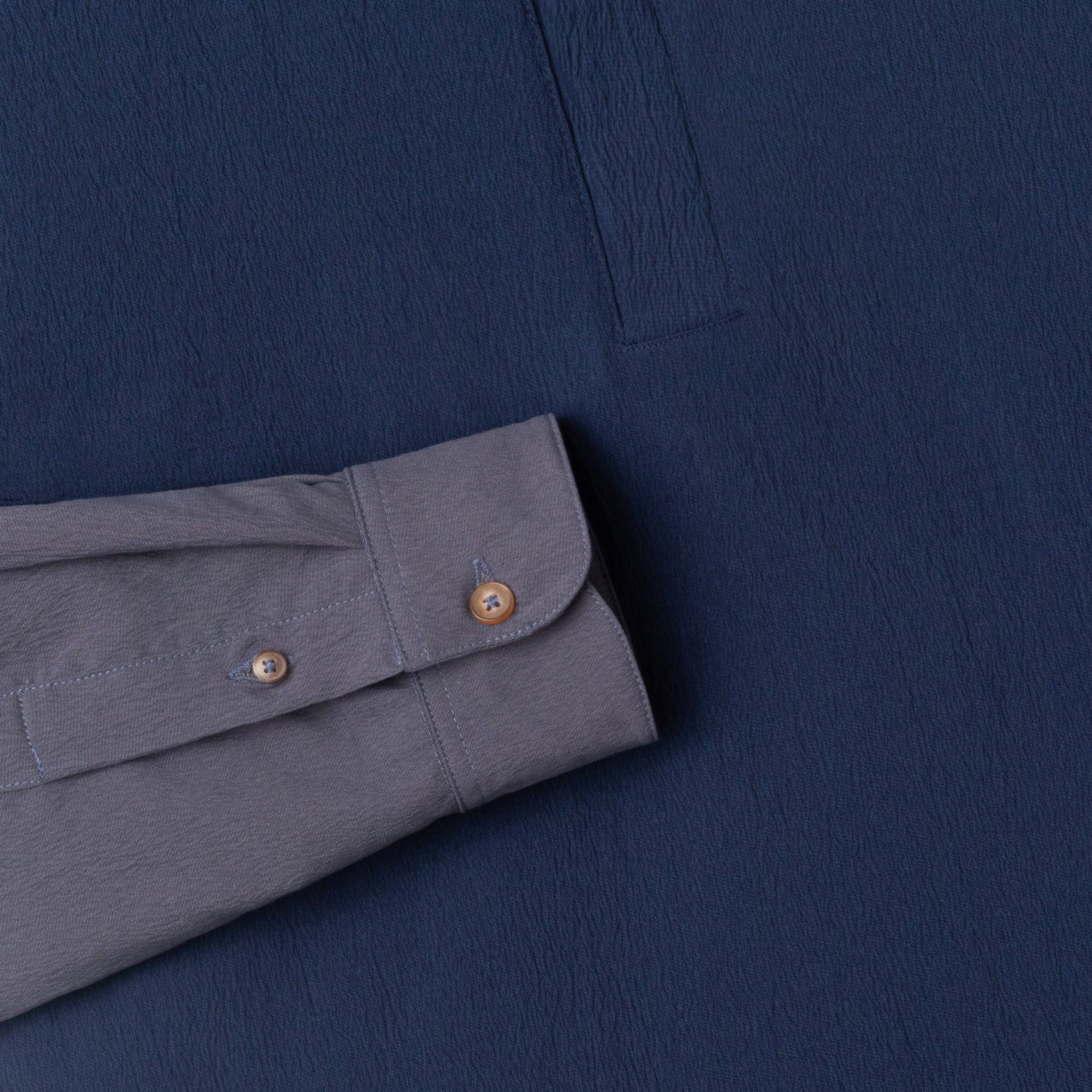 Le Ramdane Band Collar Hidden Button Two Tone Long Sleeve Shirt - Navy
