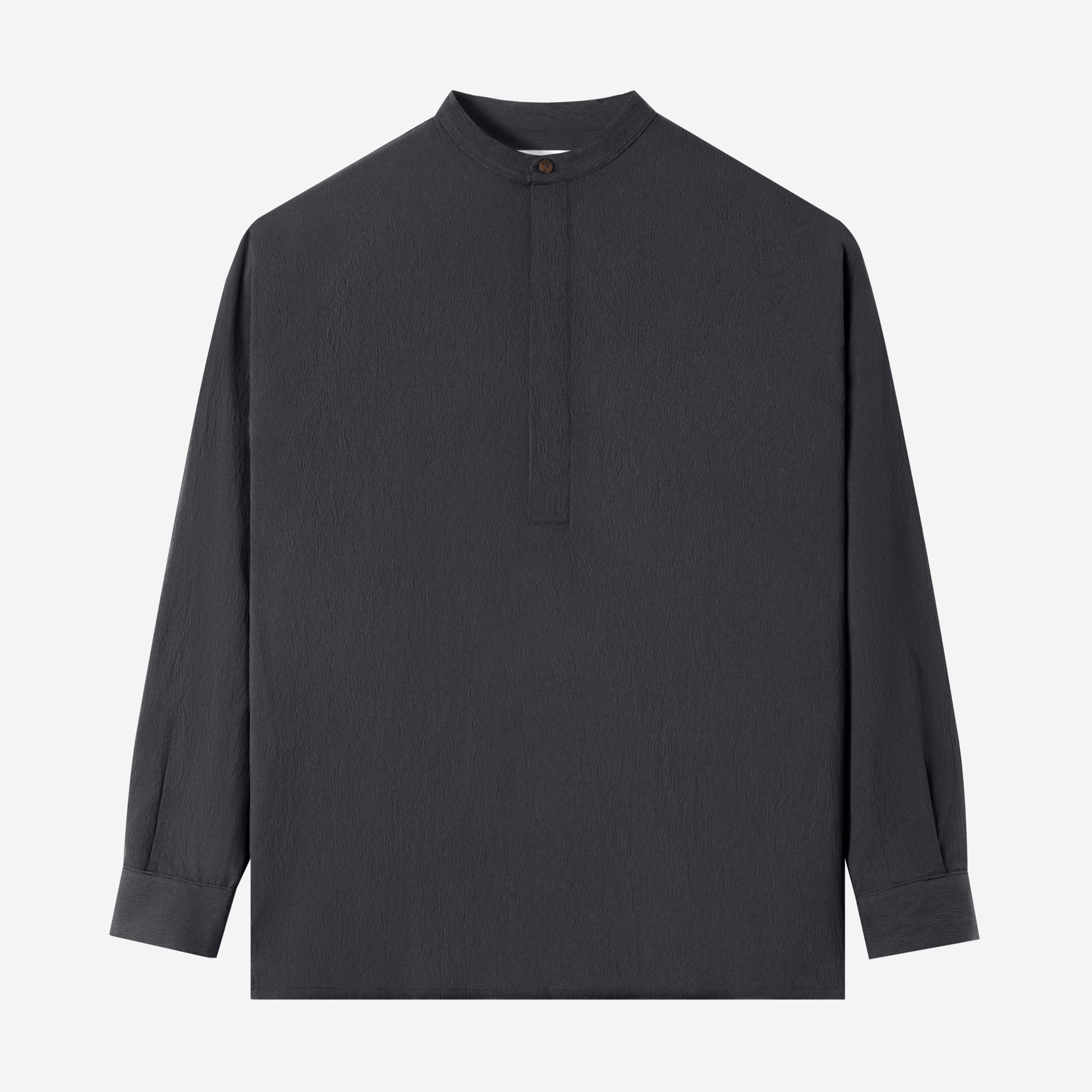 Le Ramdane Band Collar Hidden Button Long Sleeve Shirt - Dark Grey