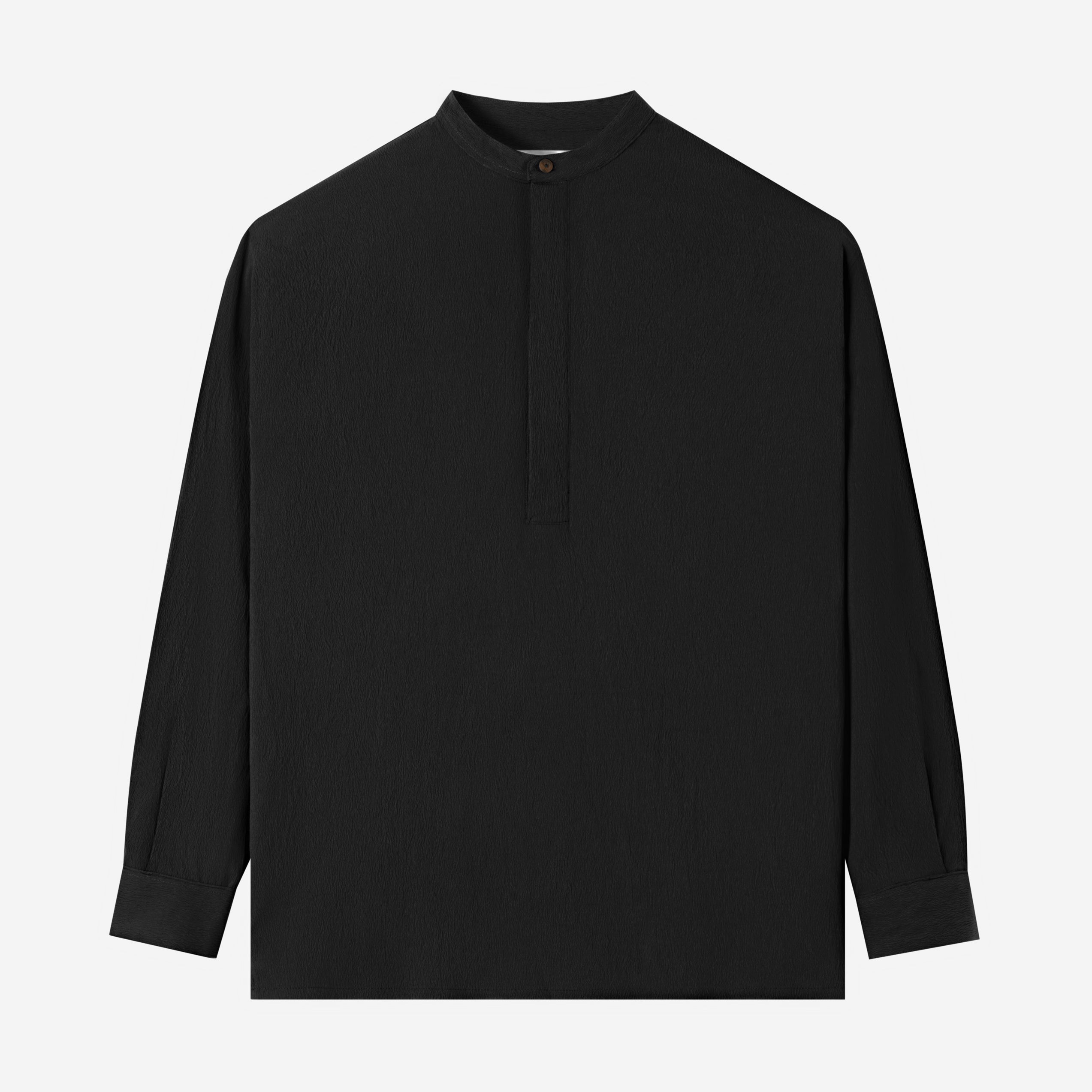 Le Ramdane Band Collar Hidden Button Long Sleeve Shirt - Black