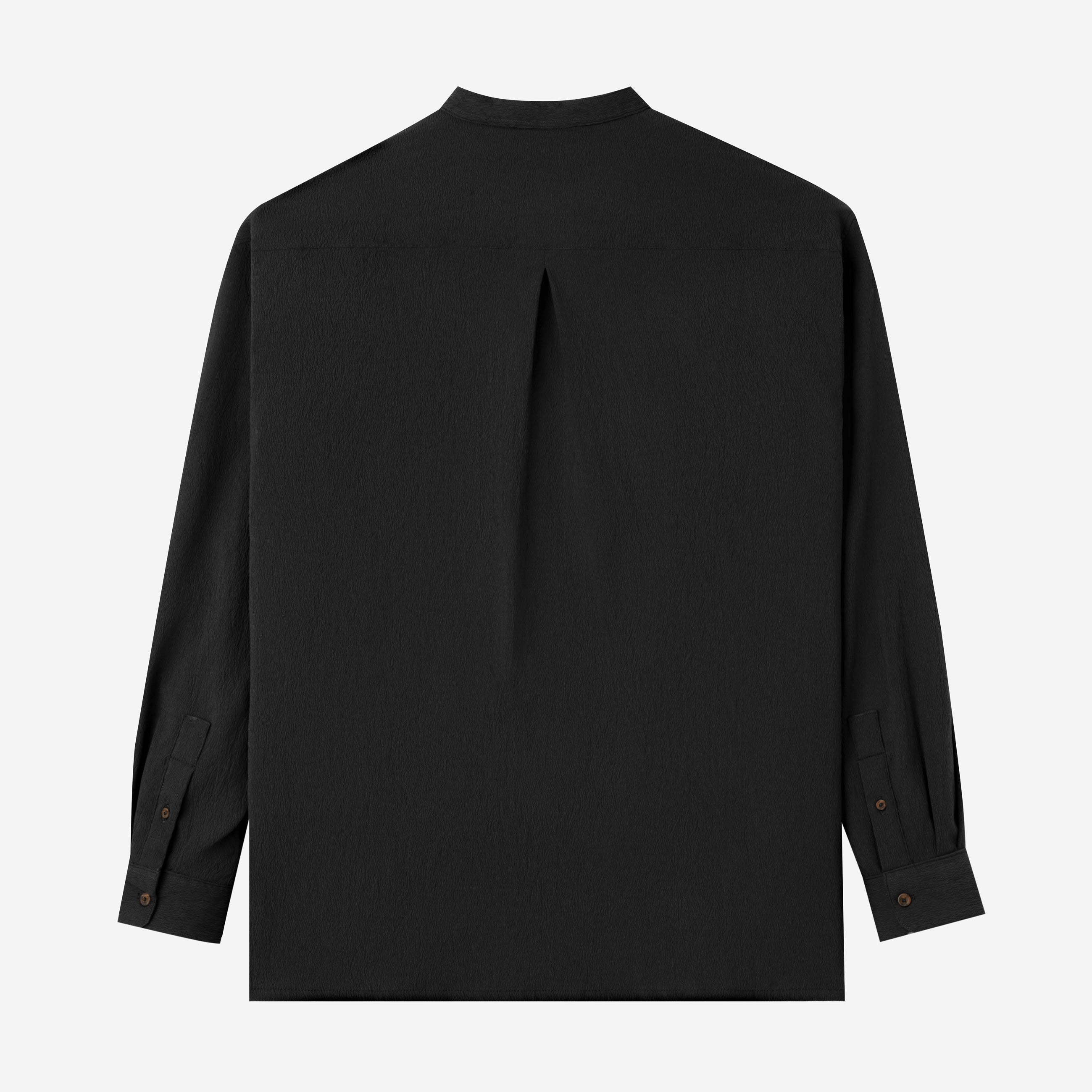 Le Ramdane Band Collar Hidden Button Long Sleeve Shirt - Black