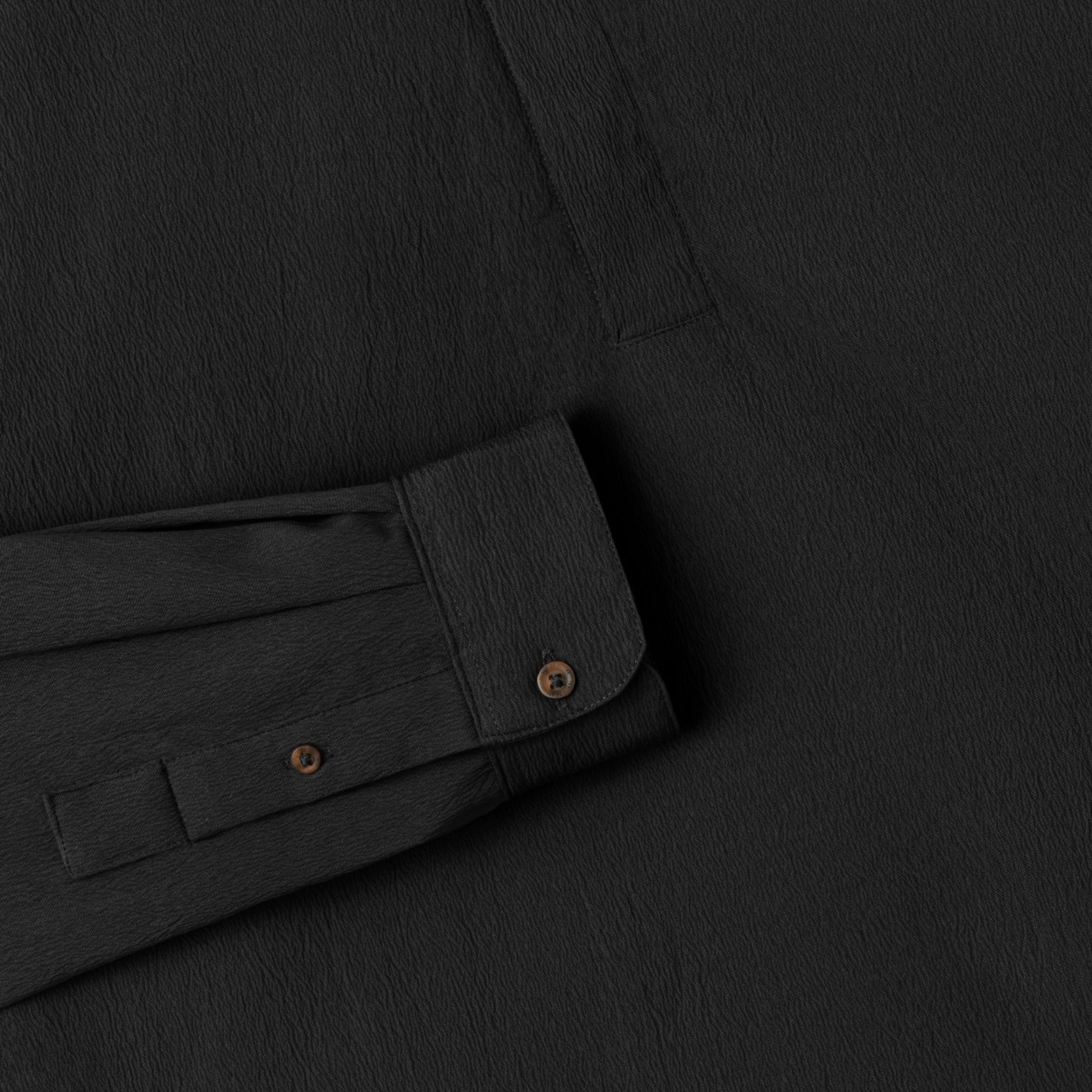 Le Ramdane Band Collar Hidden Button Long Sleeve Shirt - Black