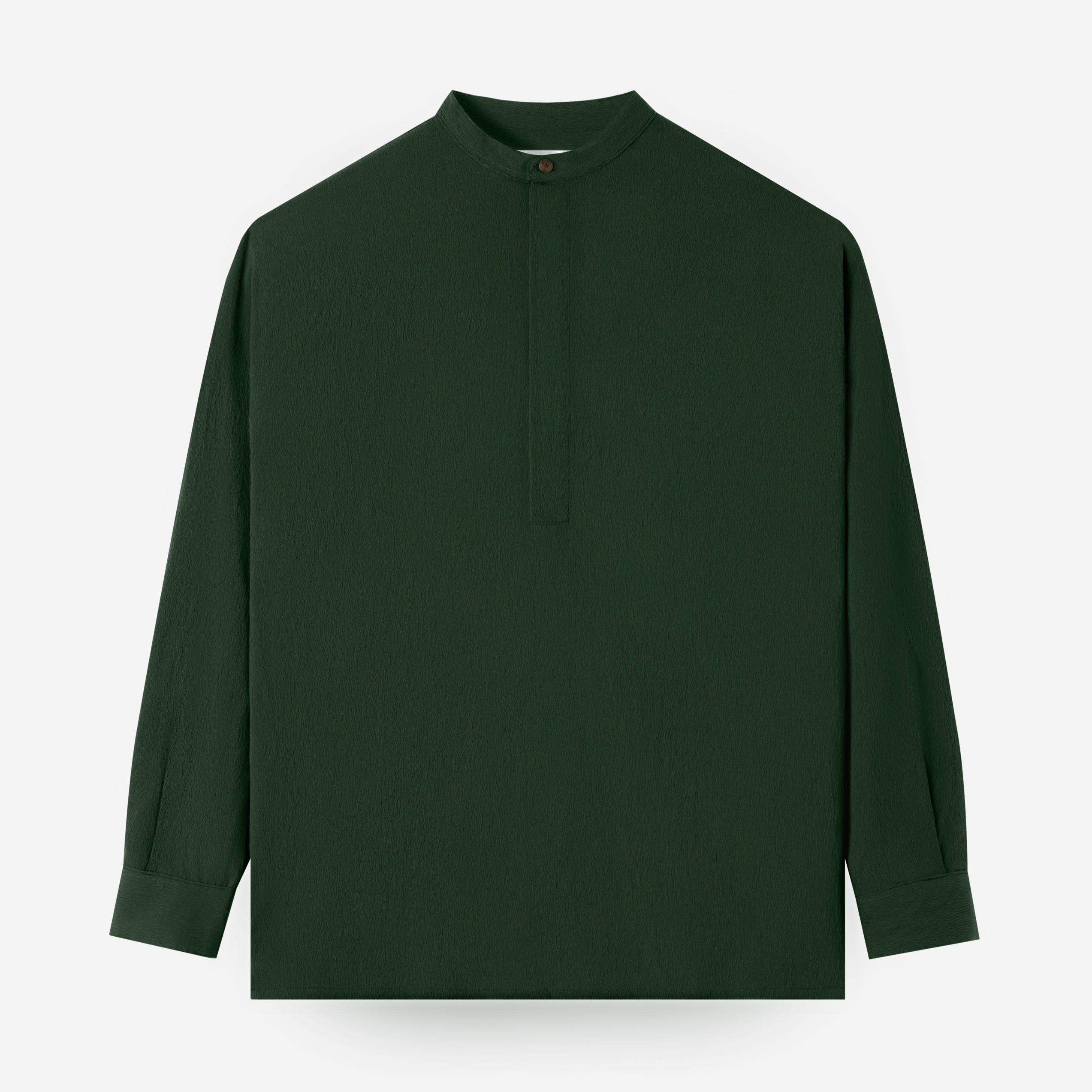 Le Ramdane Band Collar Hidden Button Long Sleeve Shirt - Green