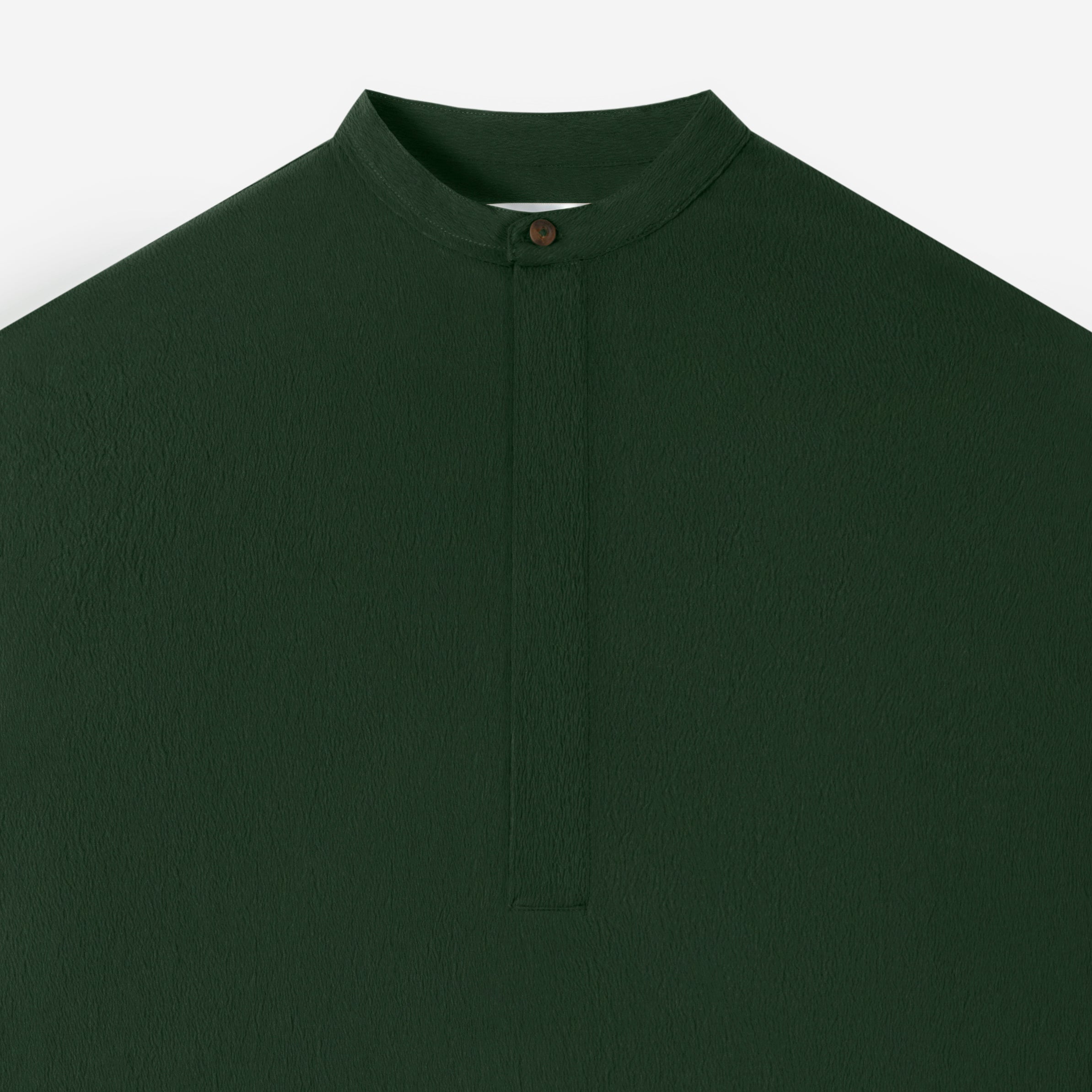 Le Ramdane Band Collar Hidden Button Long Sleeve Shirt - Green