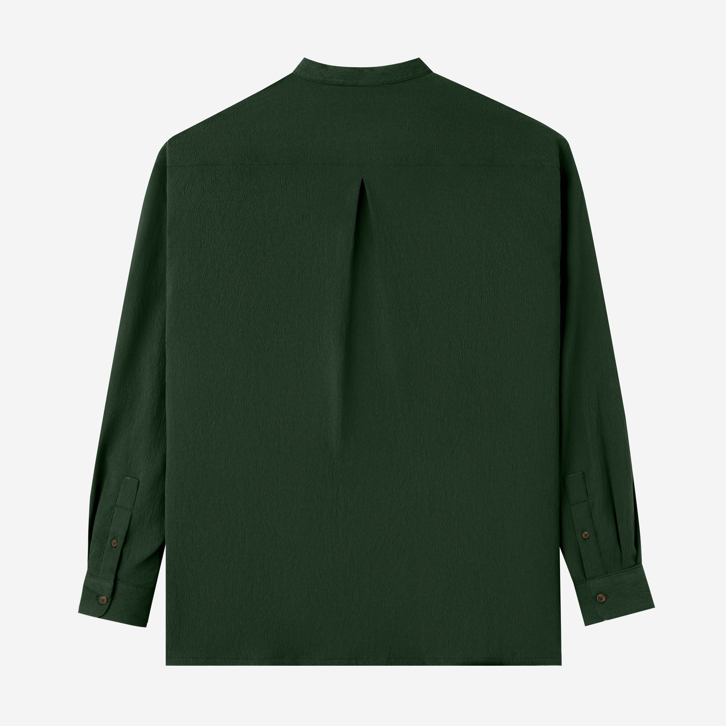 Le Ramdane Band Collar Hidden Button Long Sleeve Shirt - Green