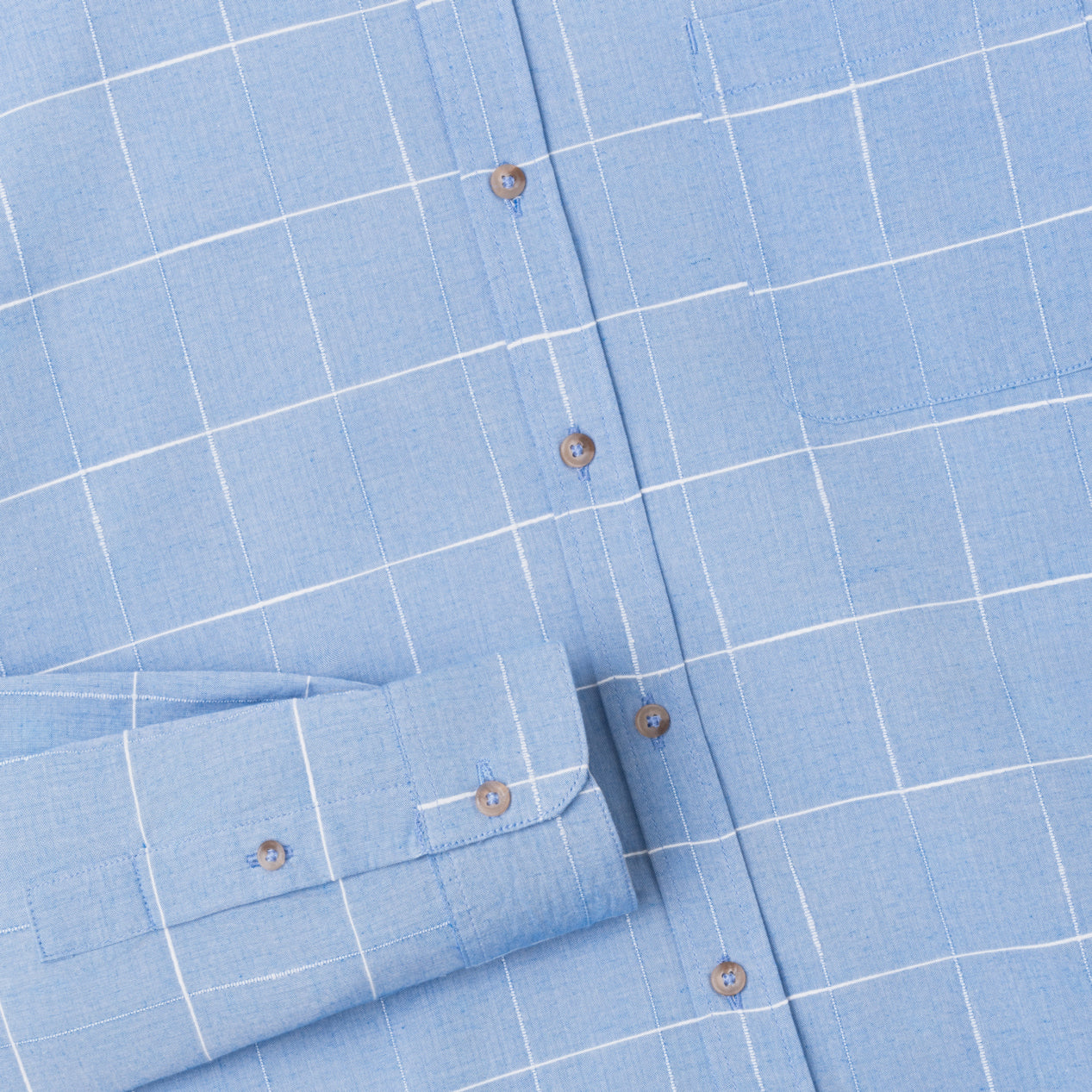 Le Ramdane Band Collar Plaid Long Sleeve Shirt - Blue White