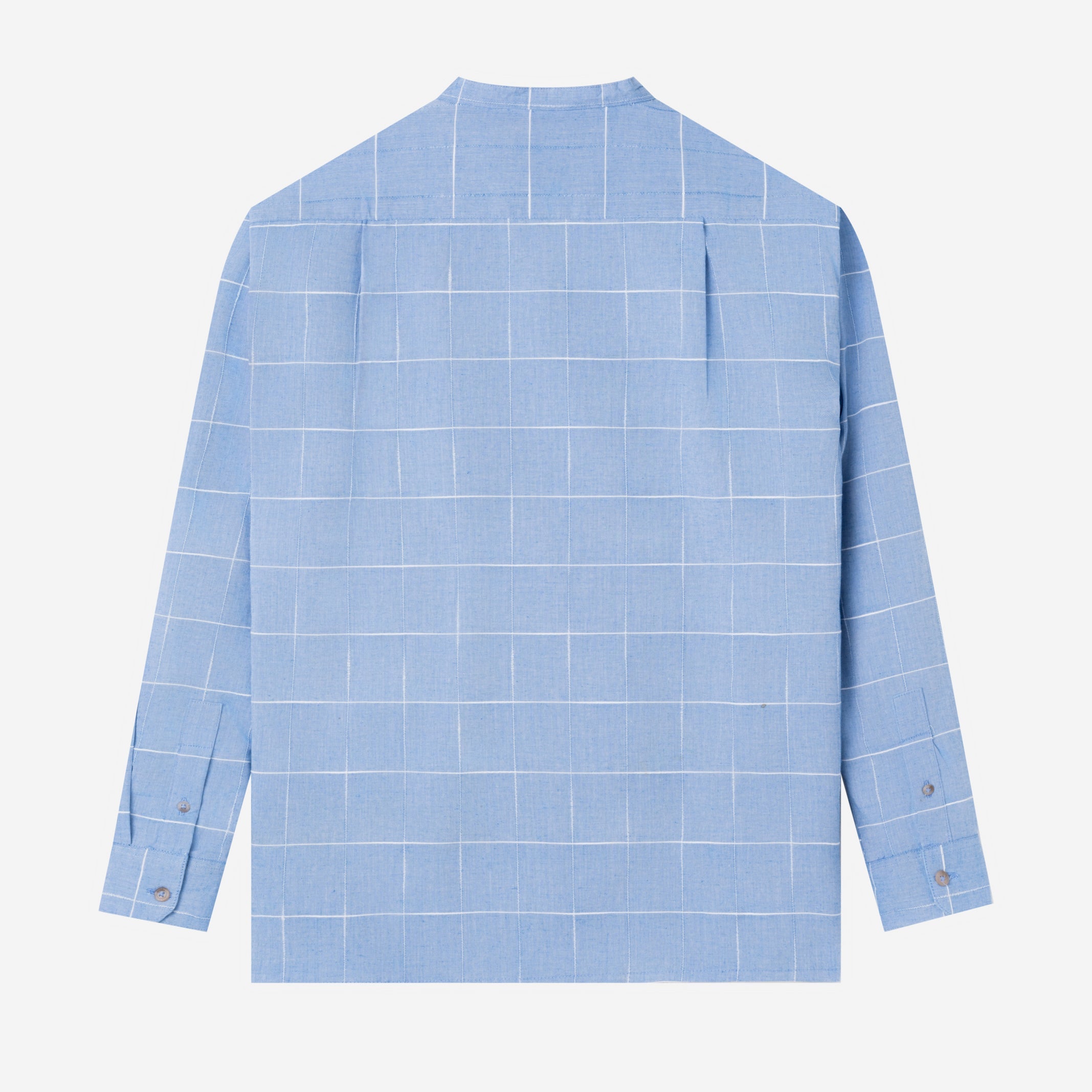 Le Ramdane Band Collar Plaid Long Sleeve Shirt - Blue White