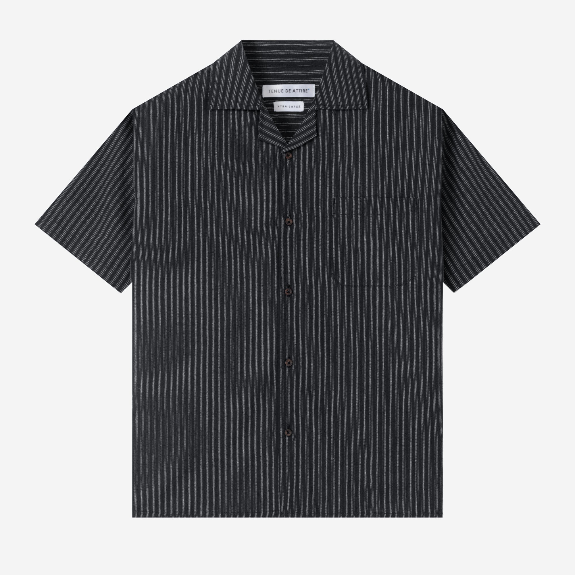 Day to Day Camp Collar Striped Short Sleeve Shirt - Black White