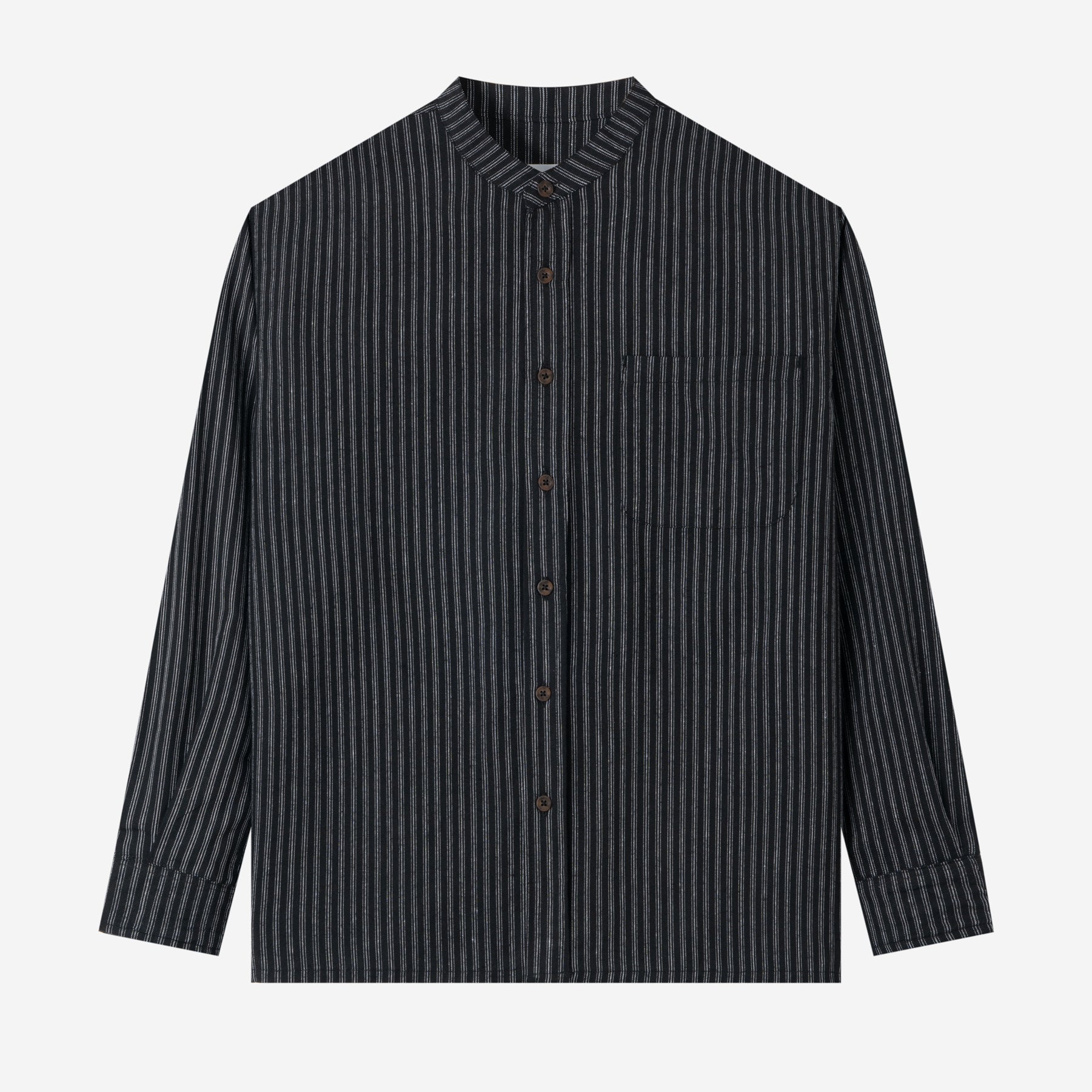Le Ramdane Band Collar Striped Long Sleeve Shirt - Black White