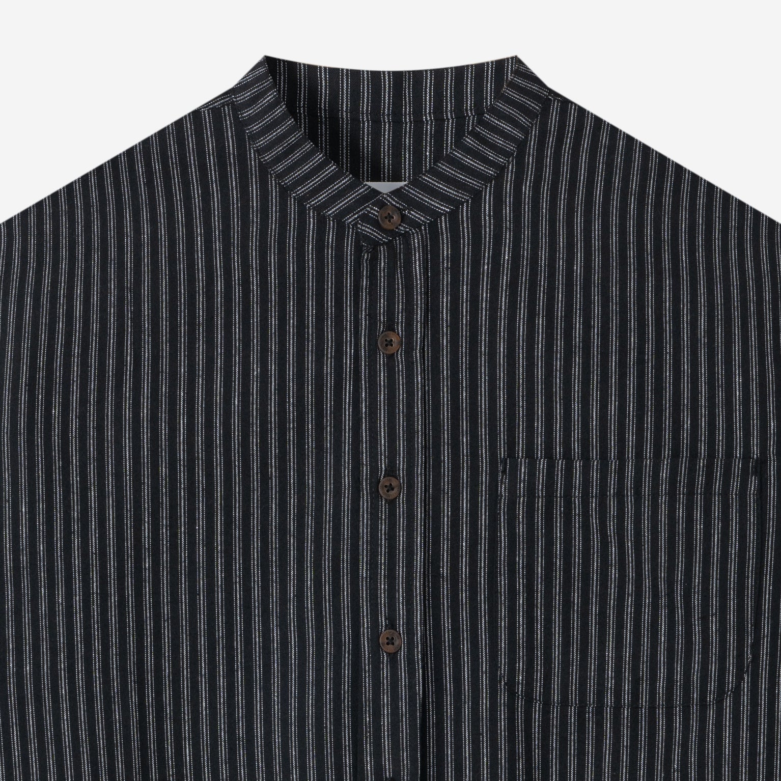 Le Ramdane Band Collar Striped Long Sleeve Shirt - Black White